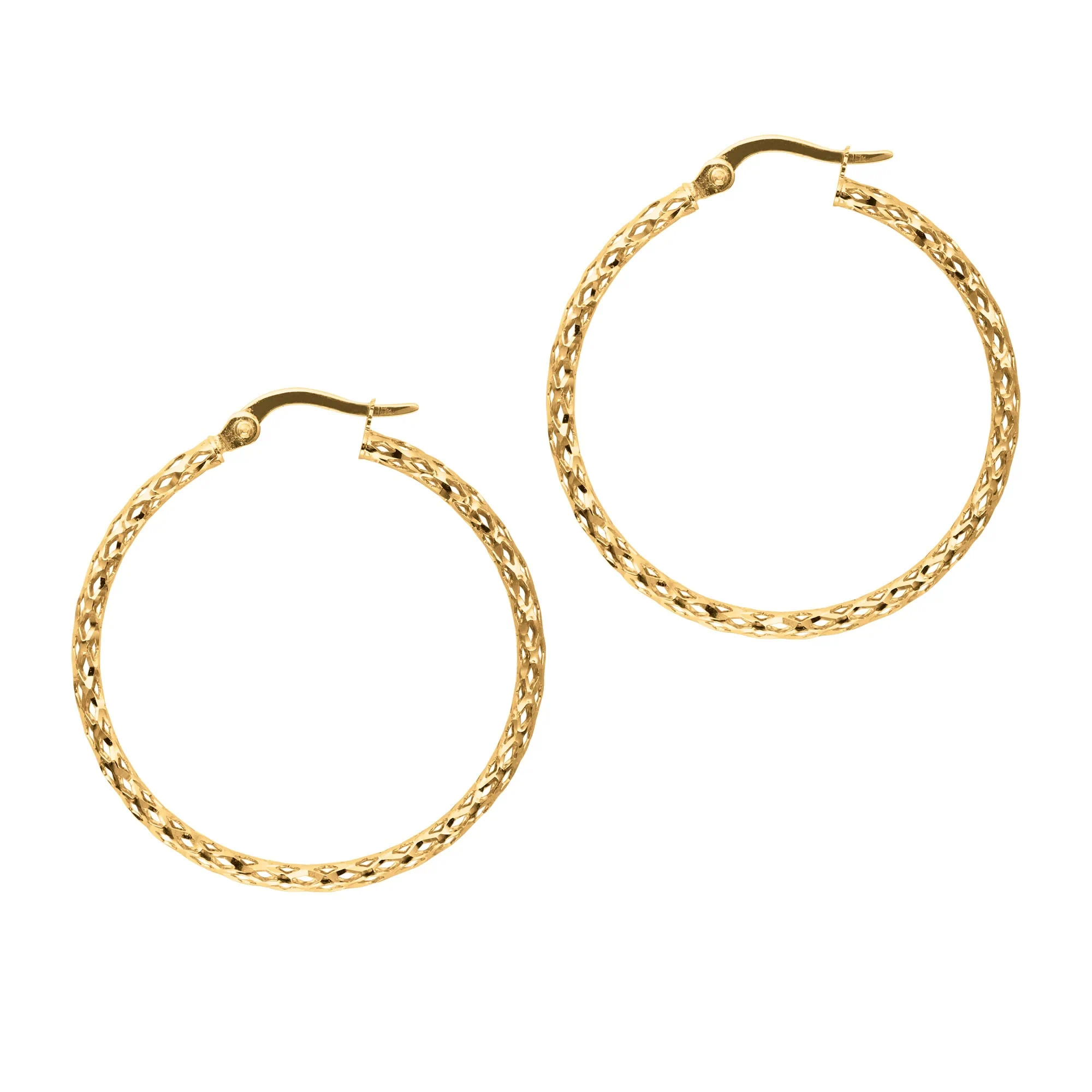10K Gold Round Diamond Cut Hoop Earring