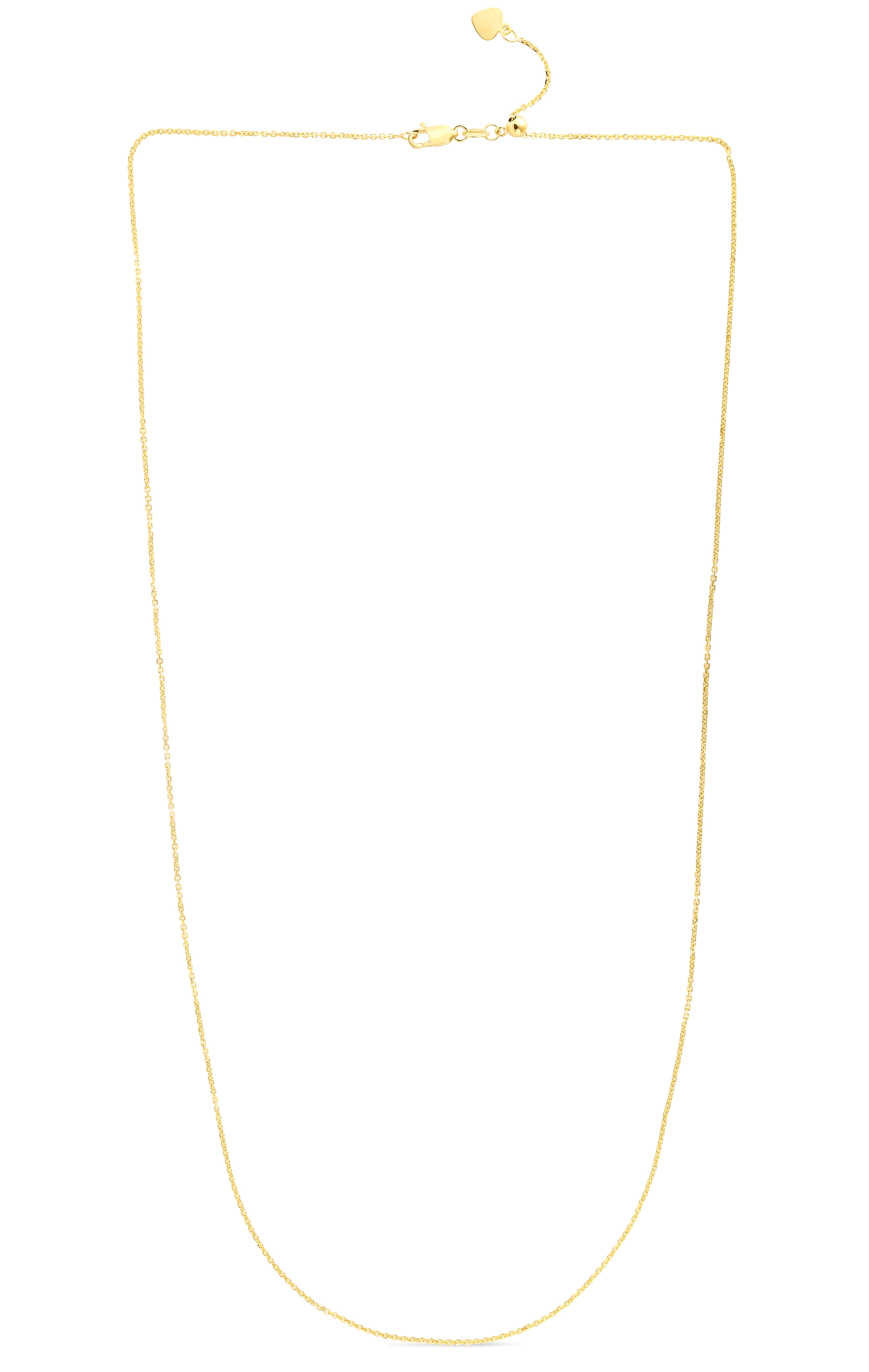 14K Gold 1.1mm Adjustable Diamond Cut Cable Chain