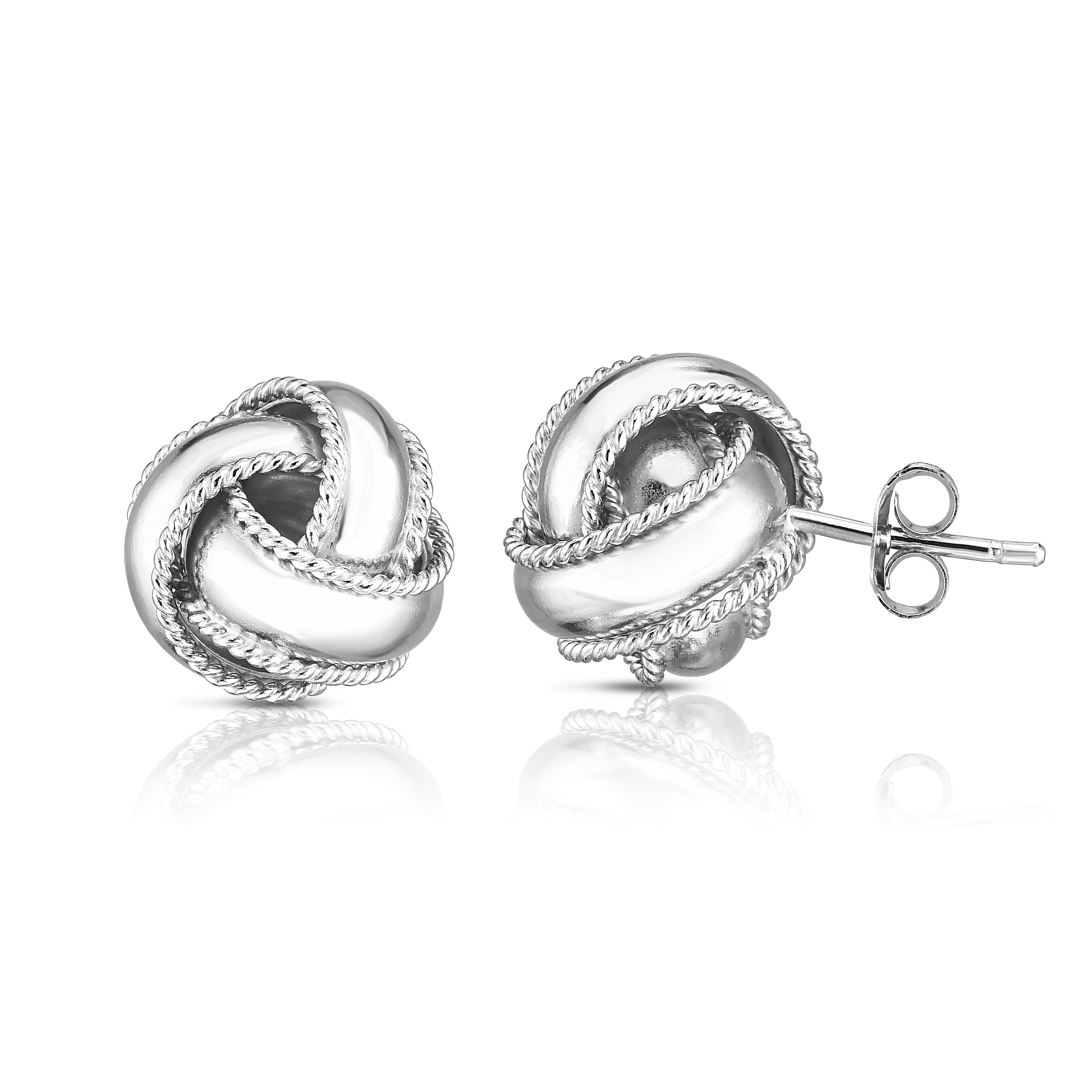Silver Textured Border Polished Love Knot Earring