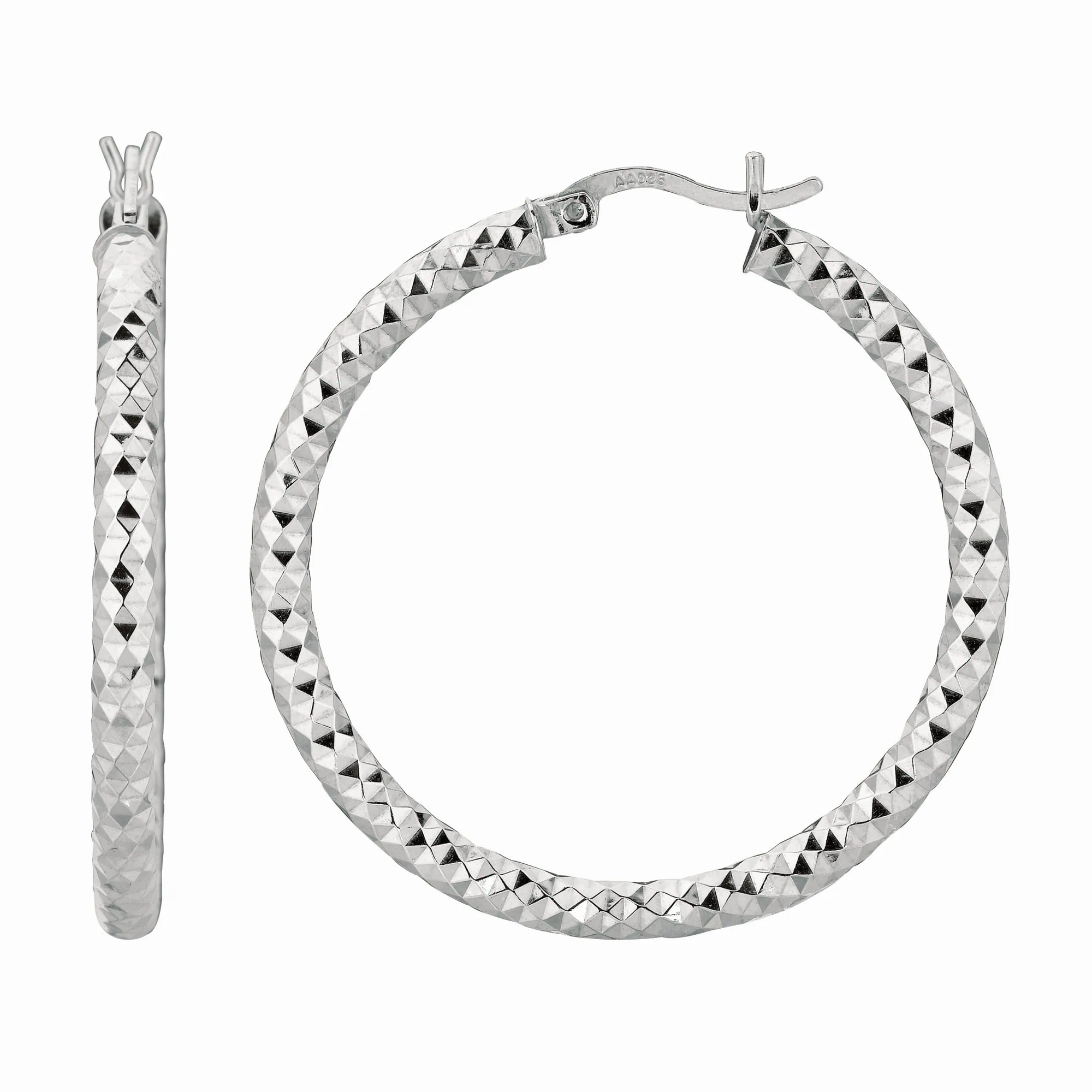 Silver 4x25MM Diamond Cut Earring