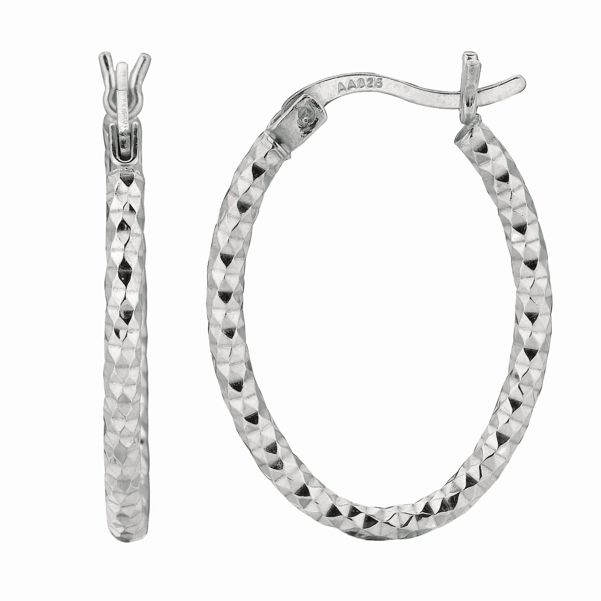 Silver 2x15MM Diamond Cut Oval Earring