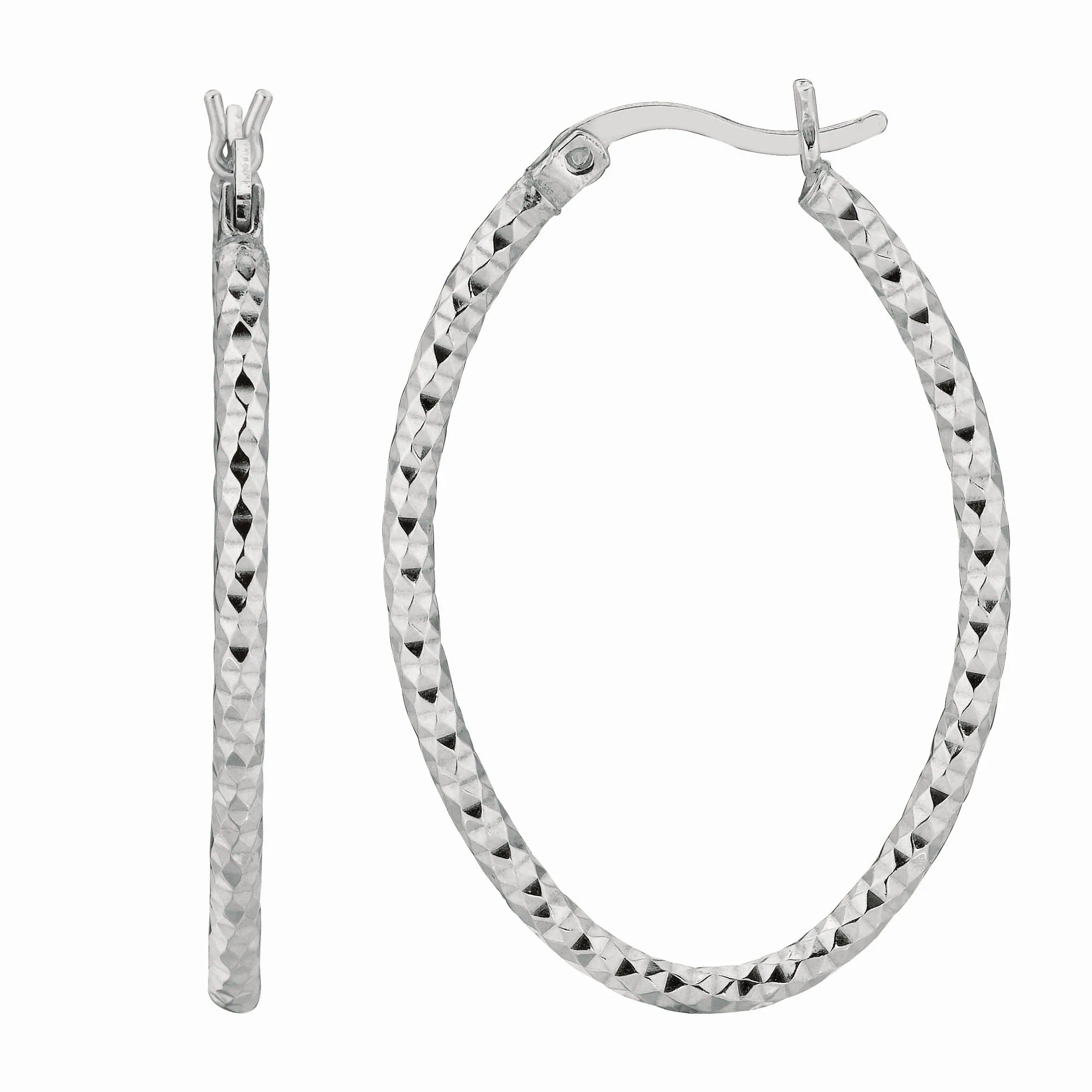 Silver 2x25MM Diamond Cut Oval Earring