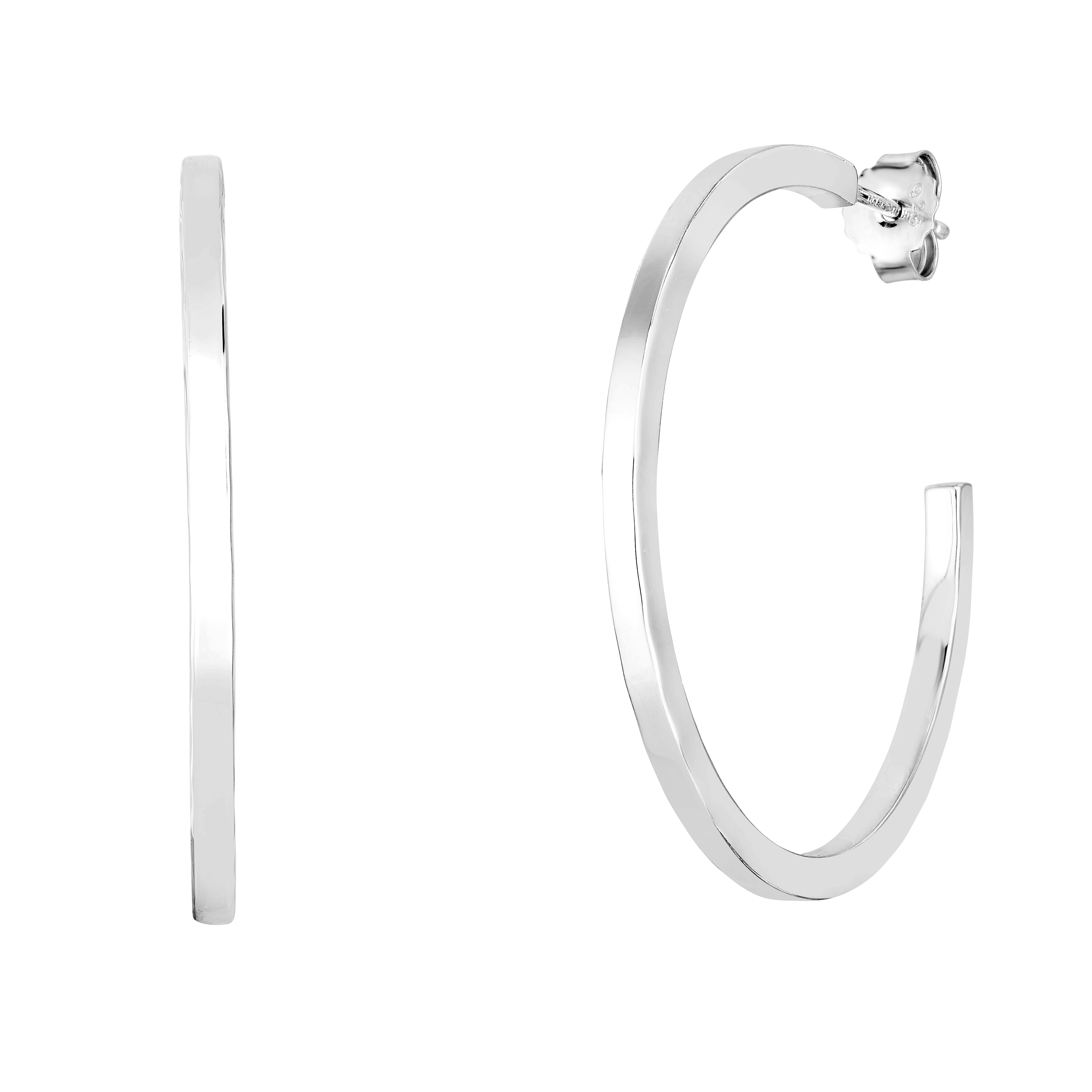 Silver 38mm Square Tube Hammered C Hoops