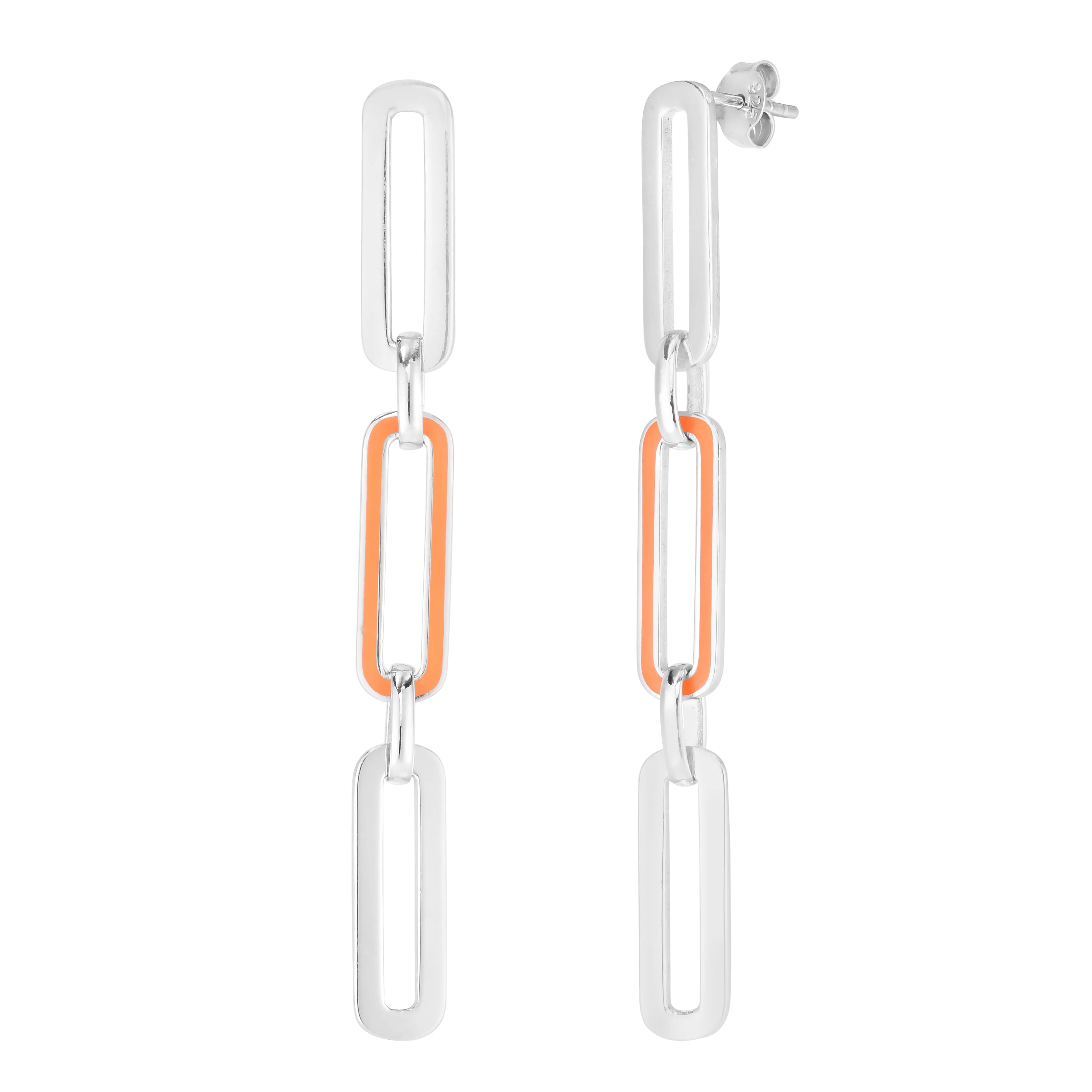 Silver Orange Enamel Paperclip Earrings