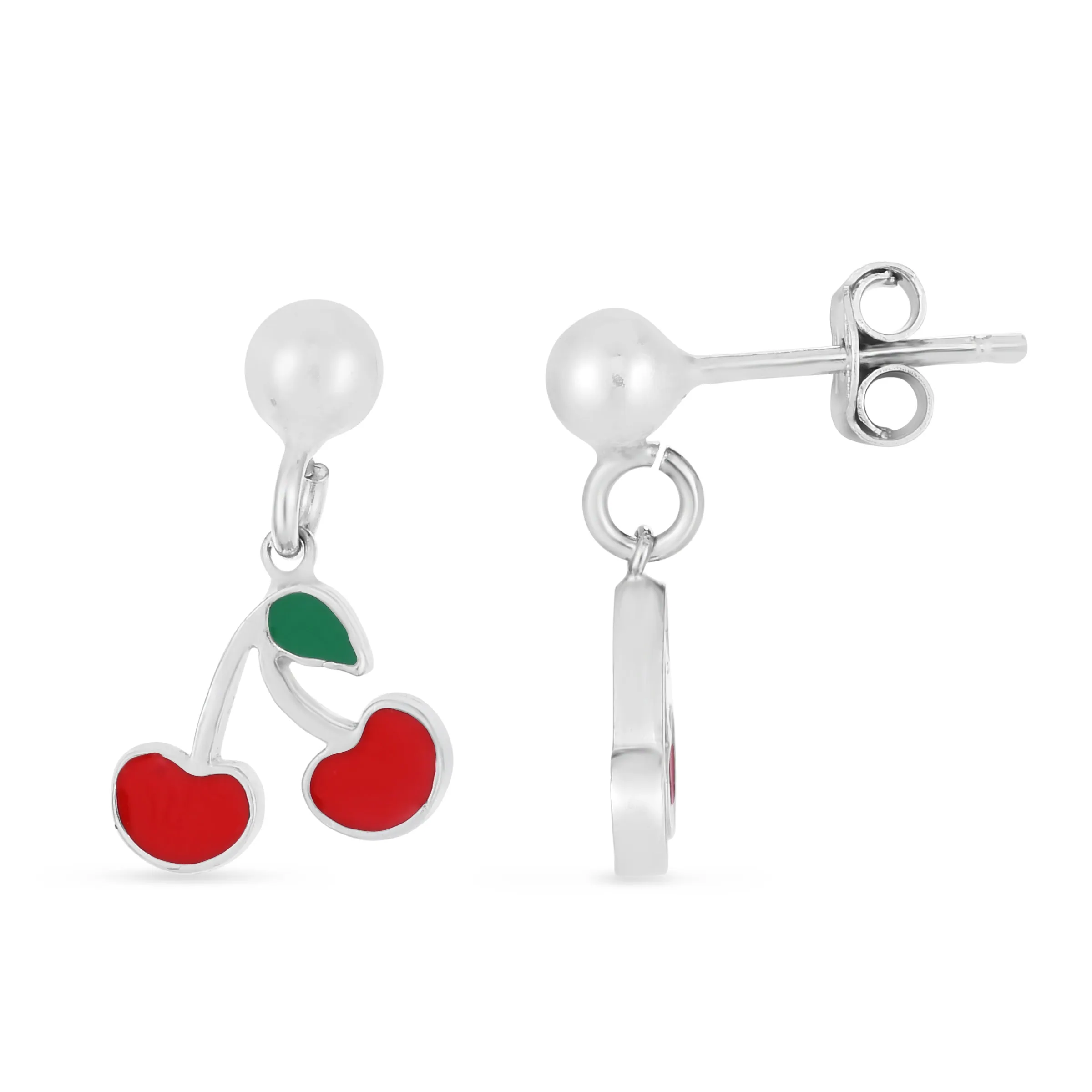 Silver Enamel Cherry Drop Earrings