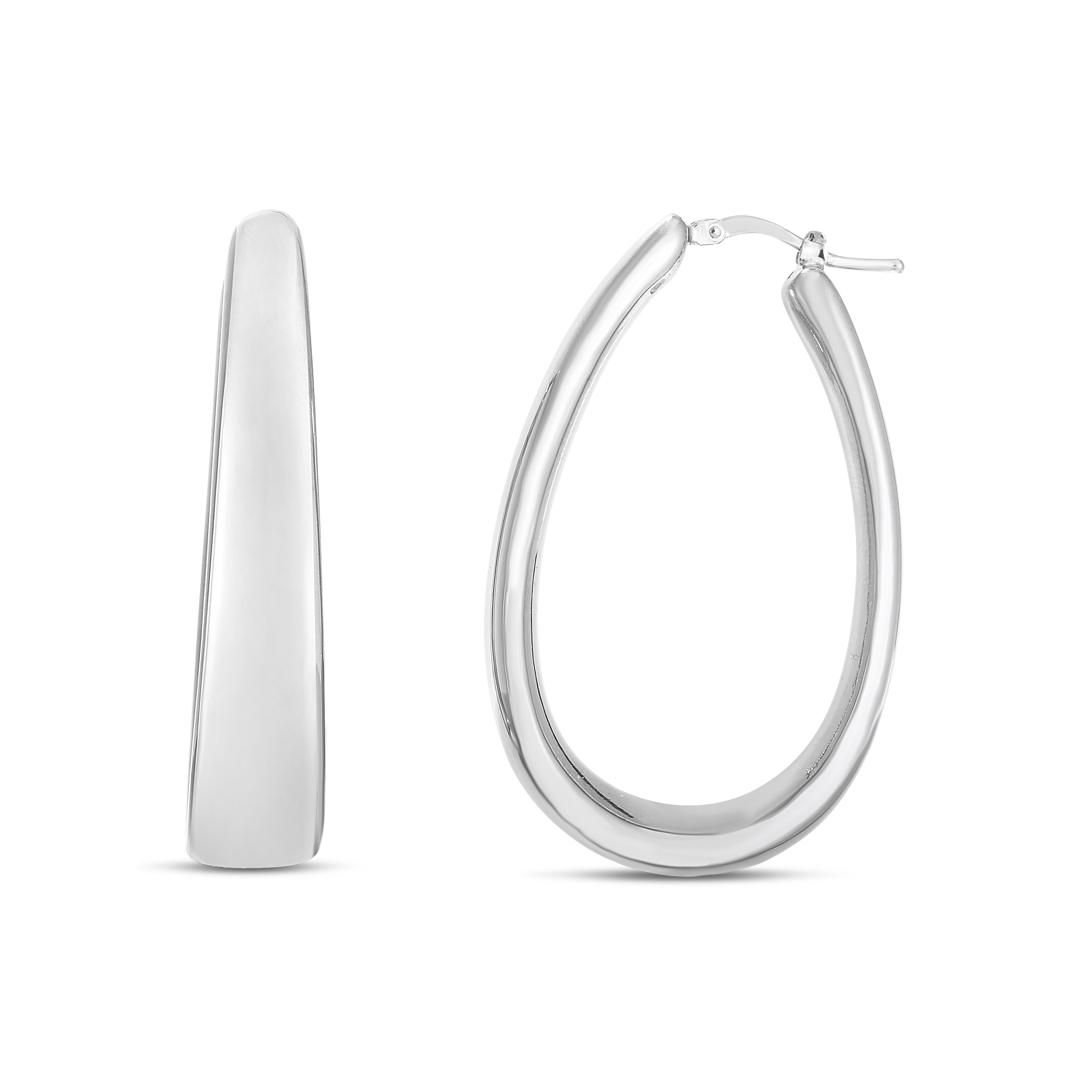Silver Elongated Graduated Oval Hoops
