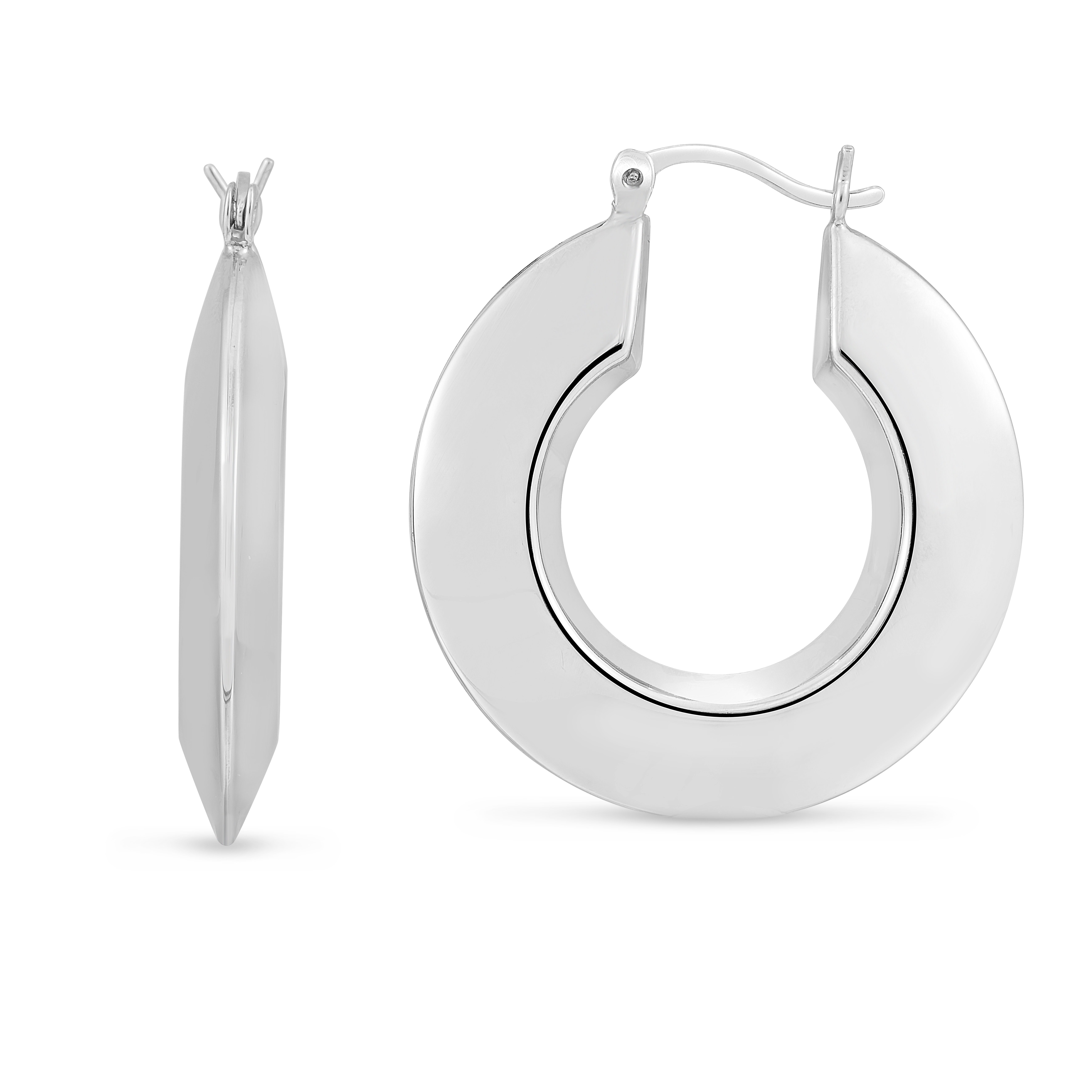 Silver Large Puffed Round Hoops