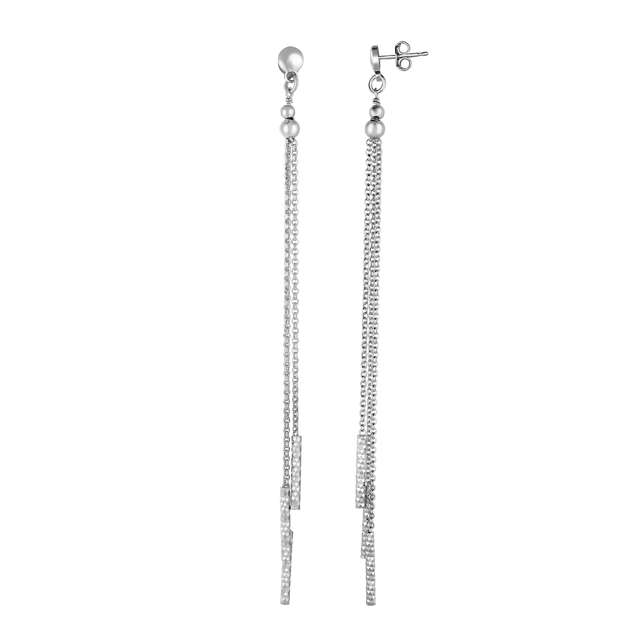 Silver Double Chain & Bar Long Dangle Earring