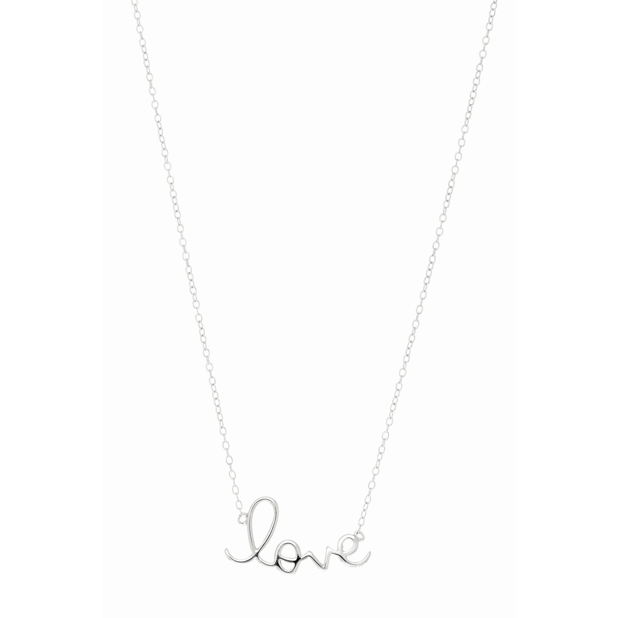 Silver Love Script Necklace