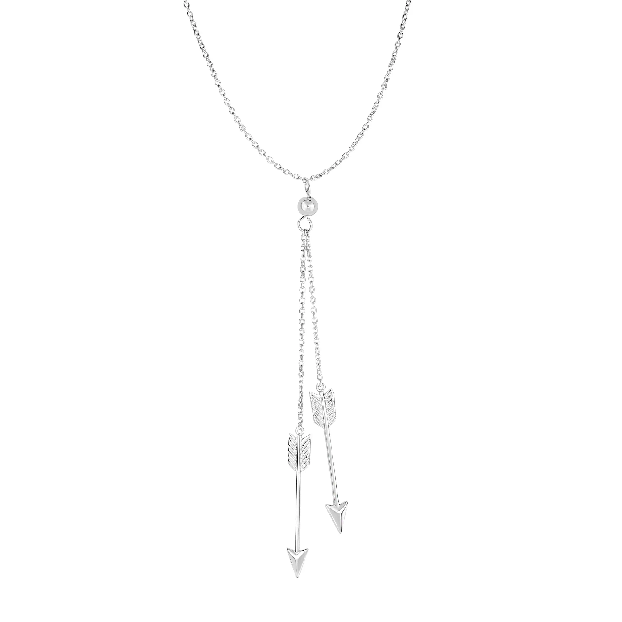 Silver Double Drop Arrow Necklace