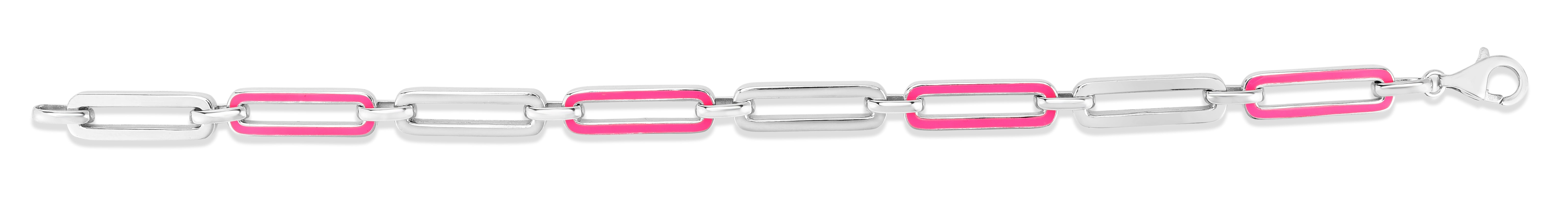Silver Pink Enamel Paperclip Bracelet