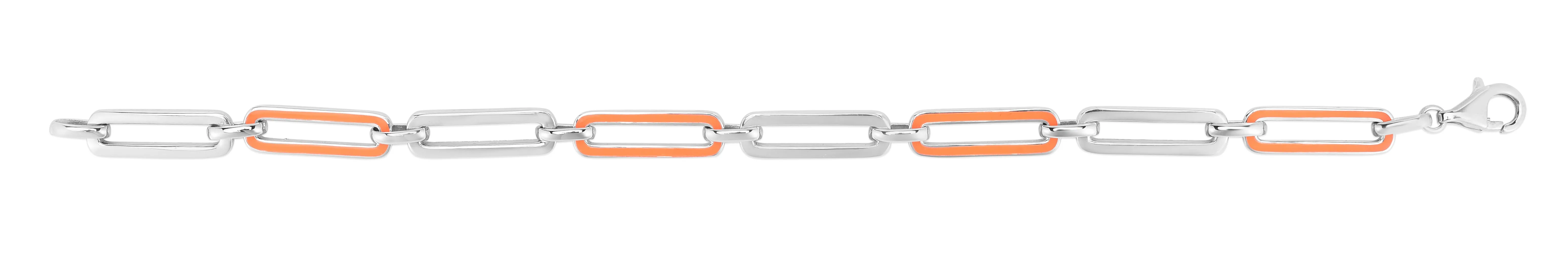 Silver Orange Enamel Paperclip Bracelet