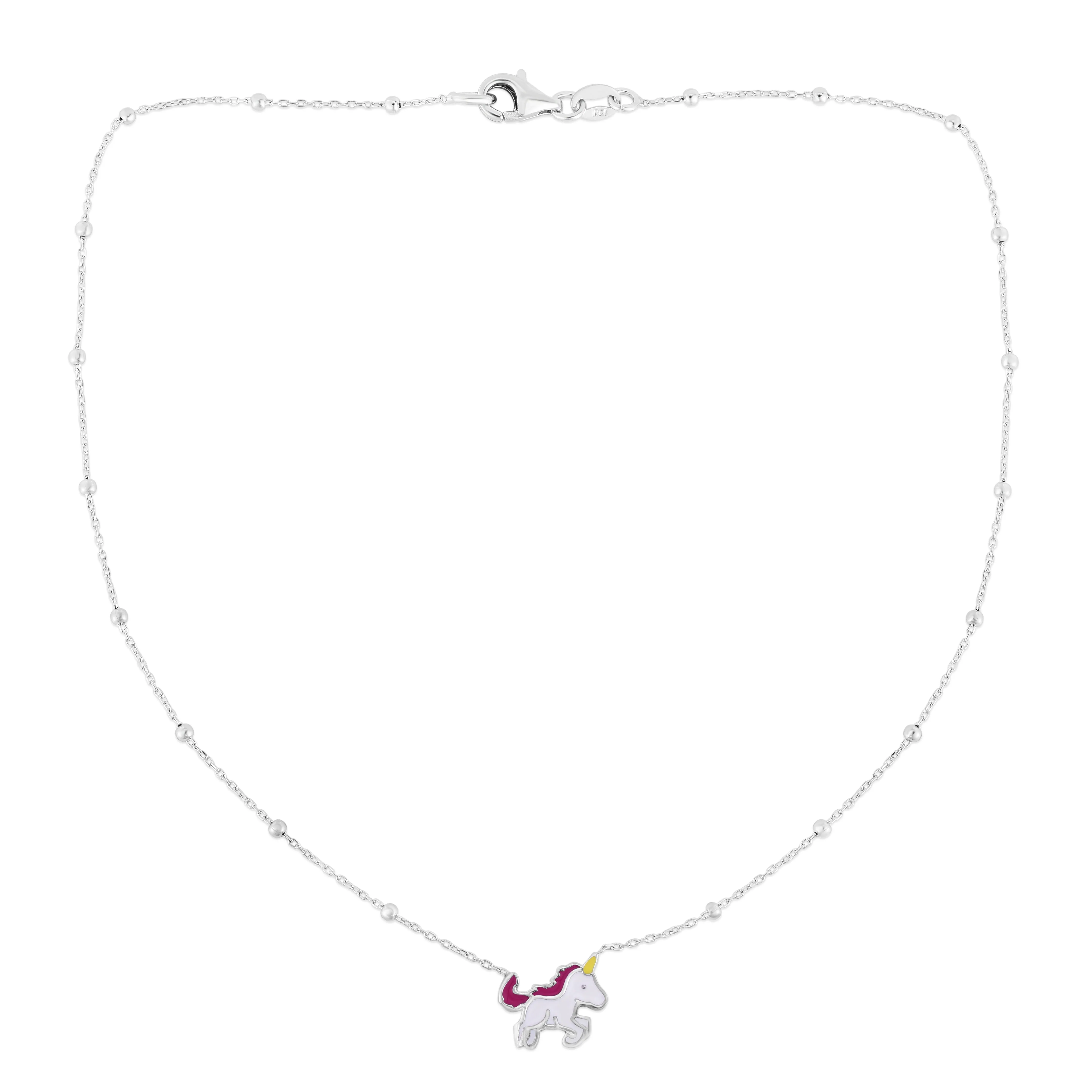 Silver Enamel Unicorn Necklace