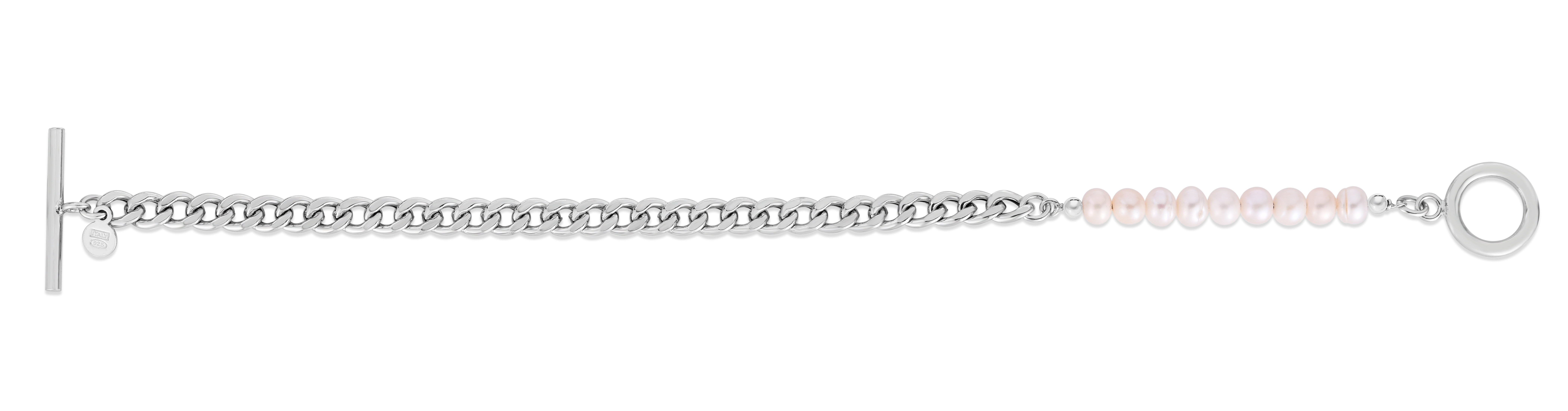 Silver Pearl Curb Toggle Bracelet