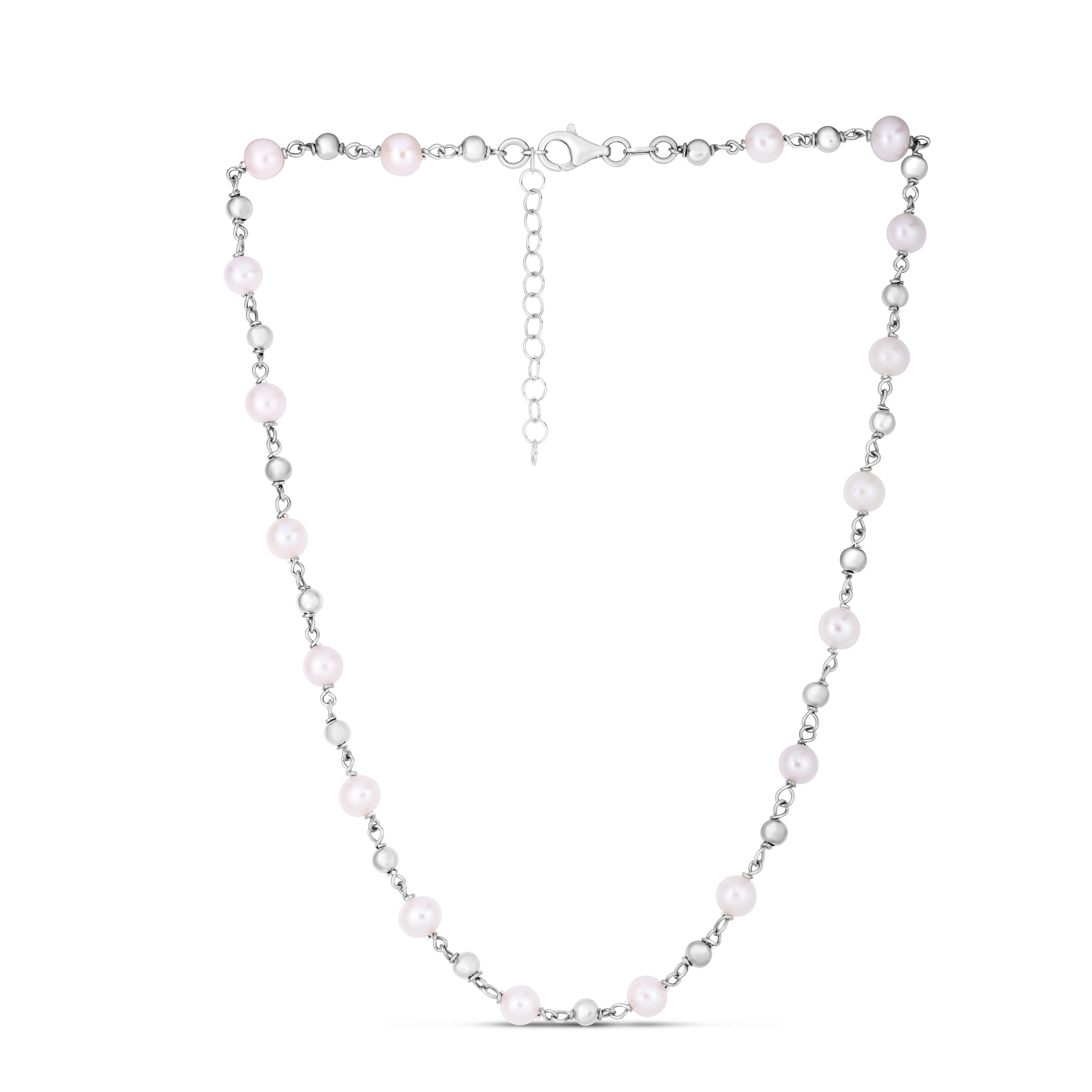 Sterling Silver Pearl Bead Chain Bracelet