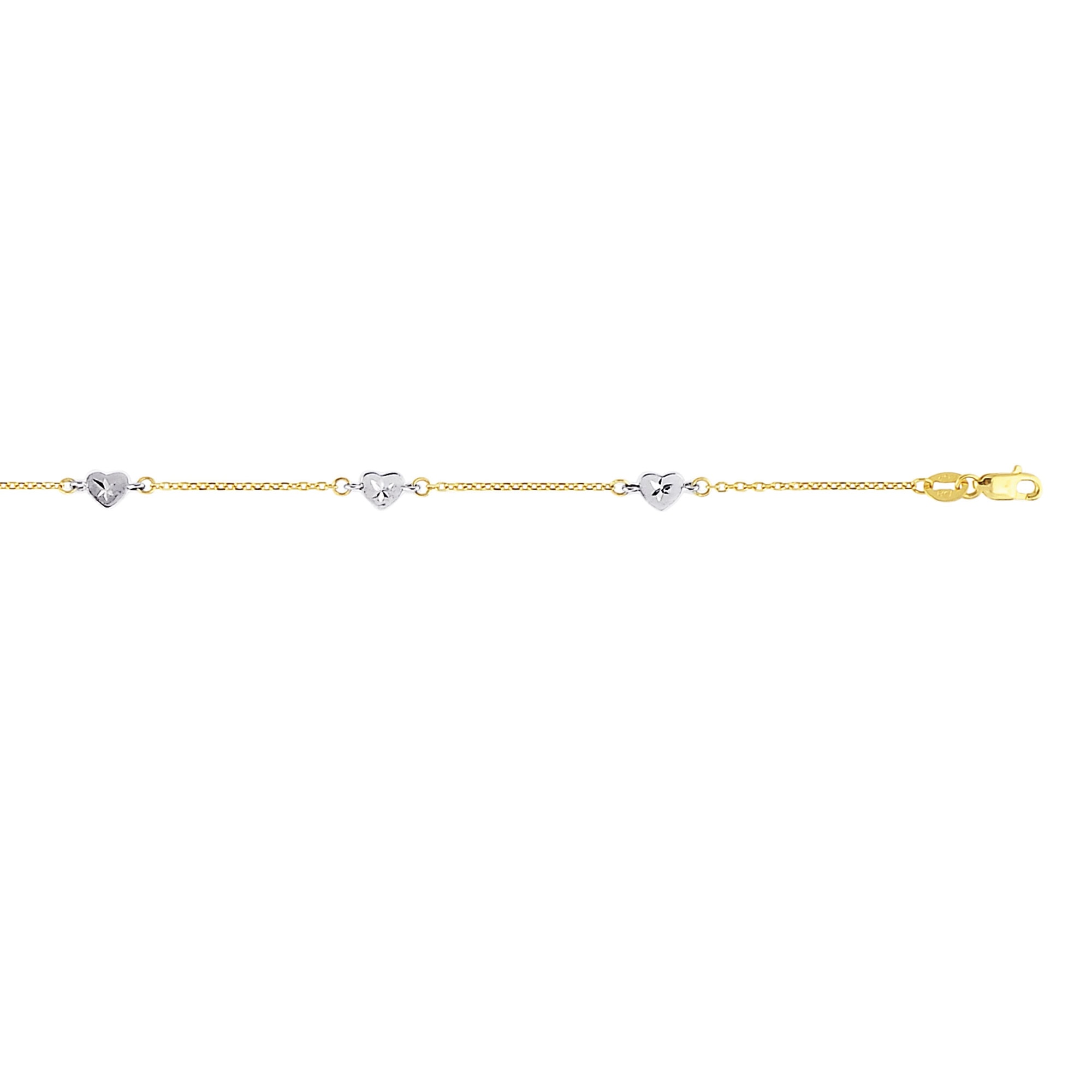 14K Two-tone Gold Heart Station Anklet