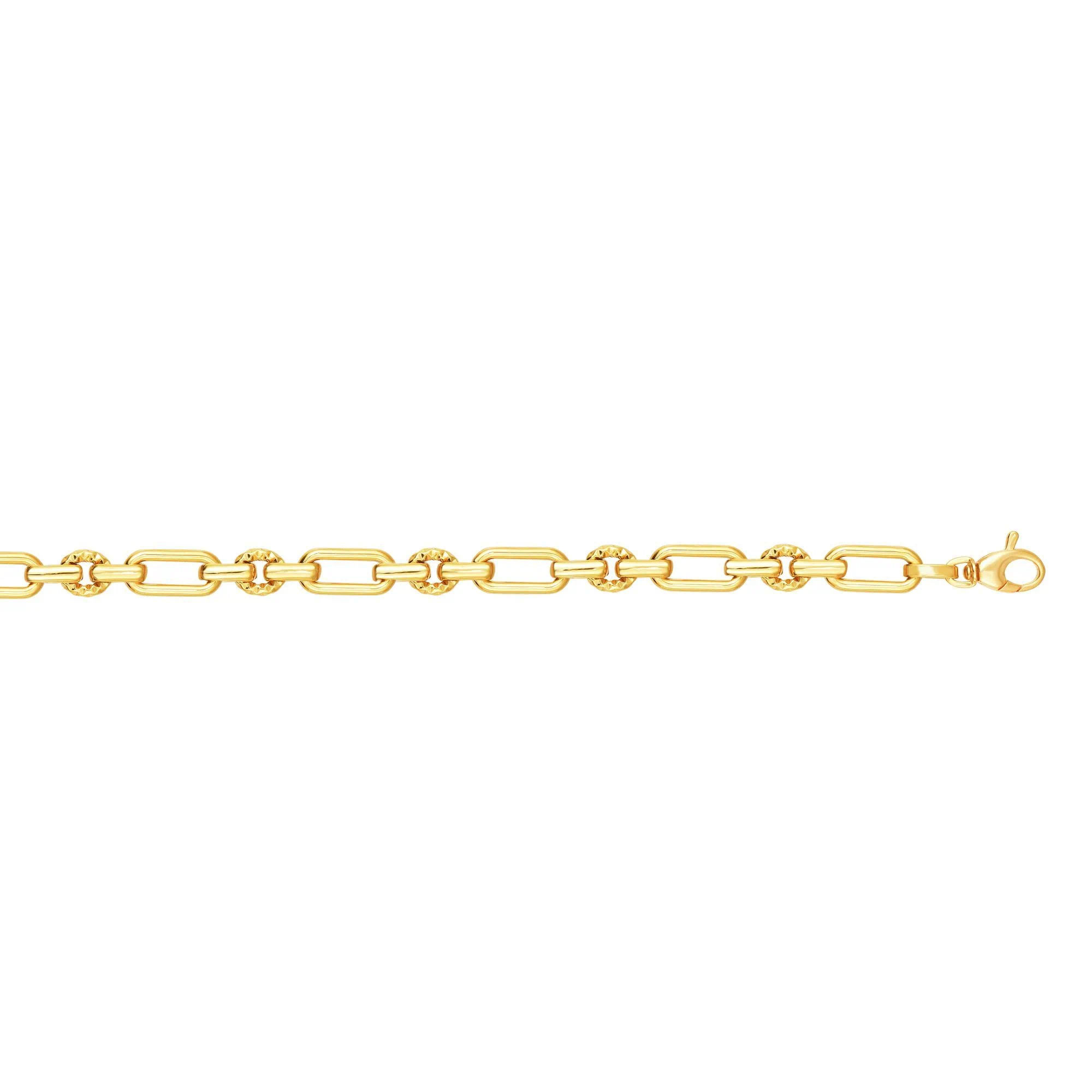 14K Gold Polished & Diamond Cut Elongated Oval Link Chain