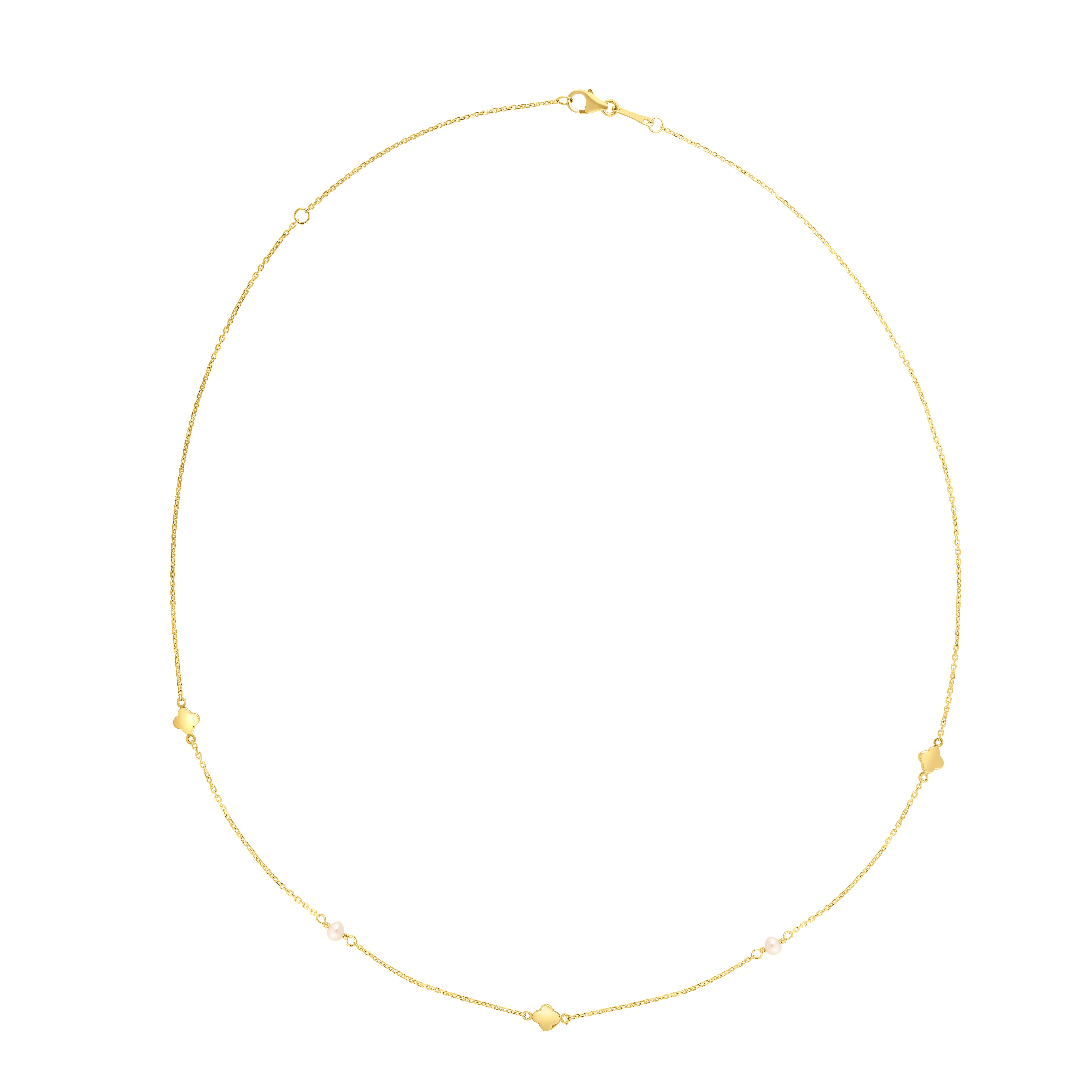 14K Gold Pearl Clover Chain