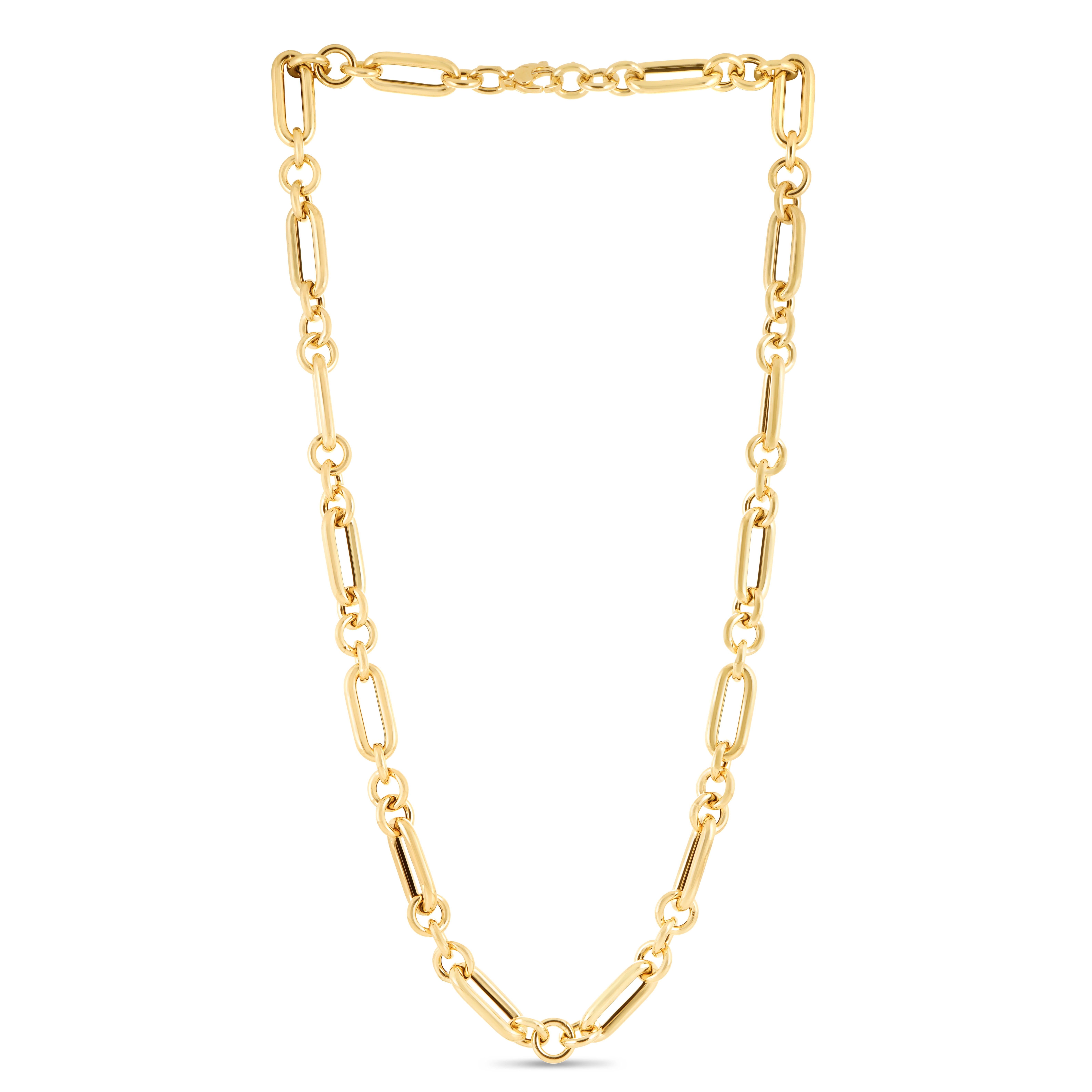 14K Gold Alternating Paperclip Round Links Chain