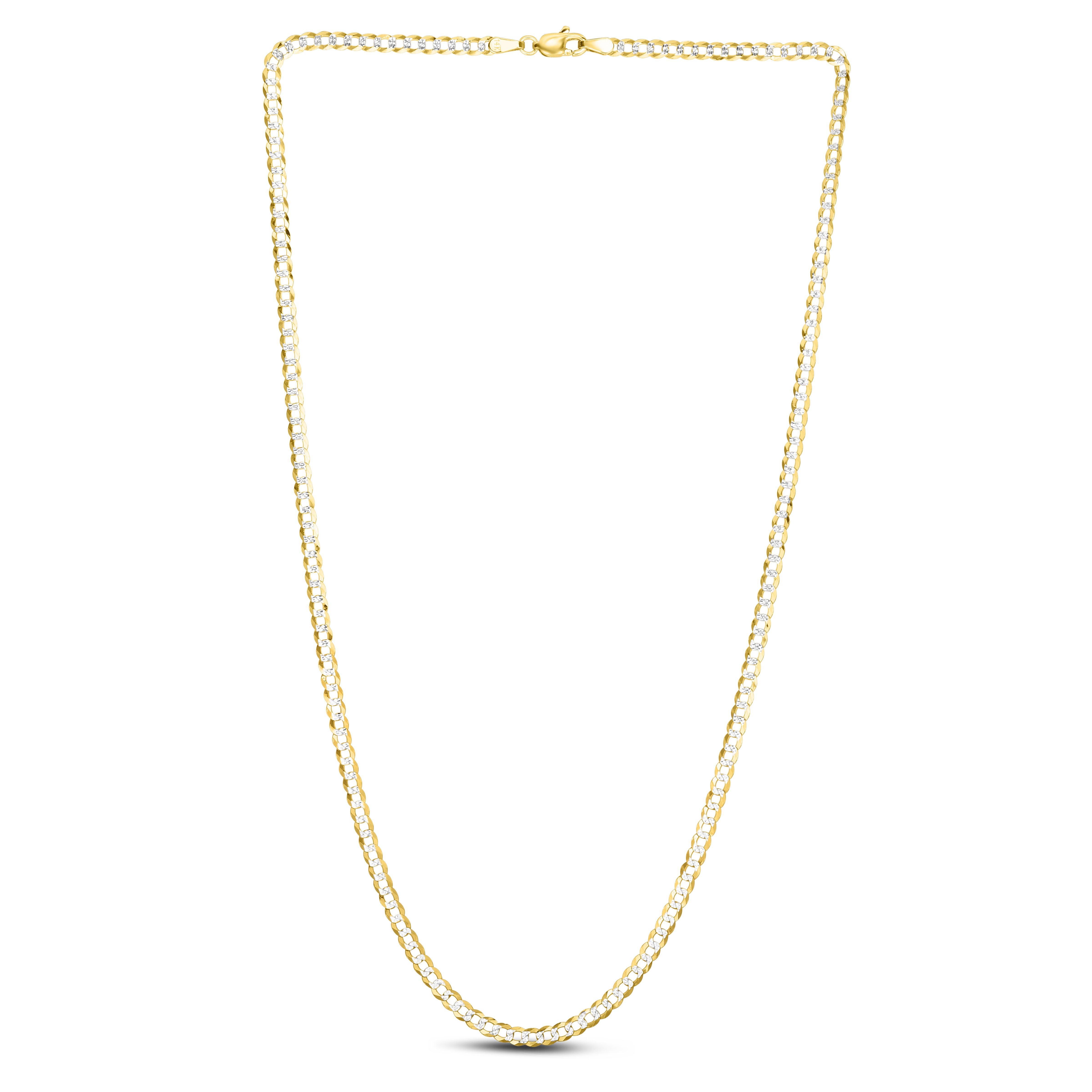 14K Gold 3.2mm White Pave Curb Chain