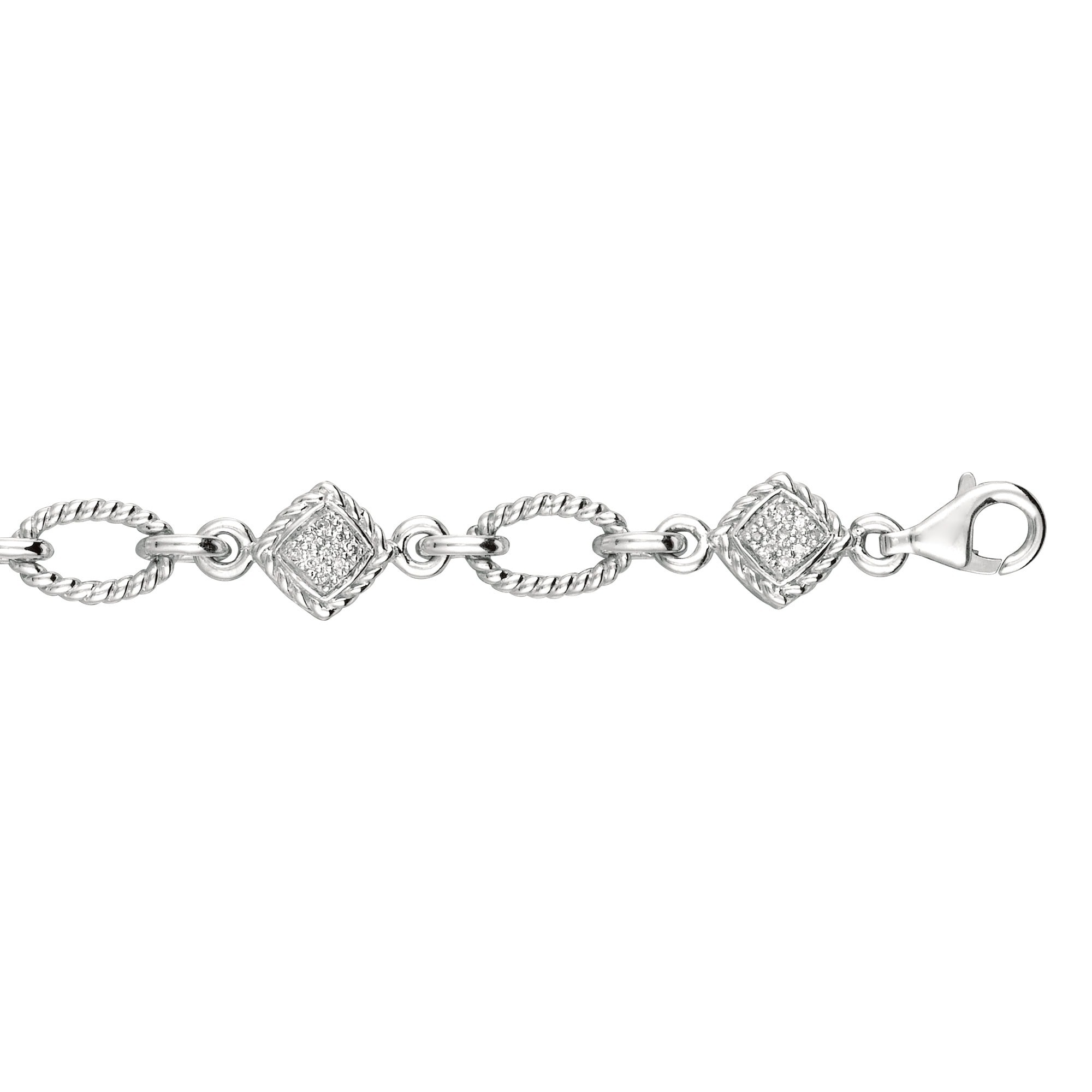 Silver Open Oval Rope .25ct Diamond Accent Link Bracelet