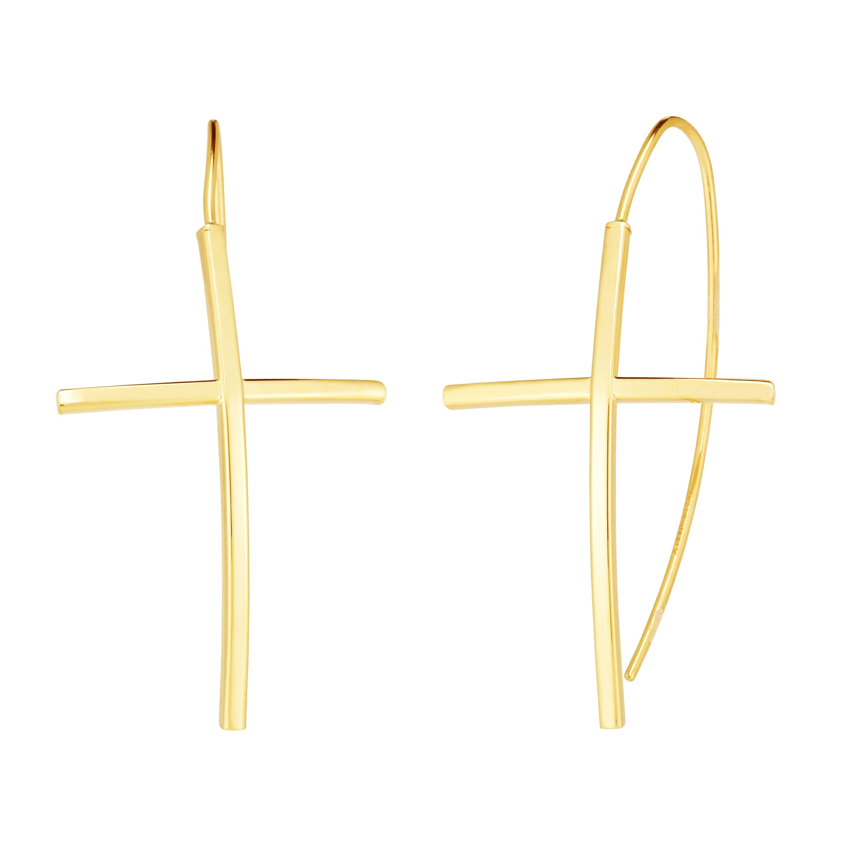 14K Gold Cross Threader Earring