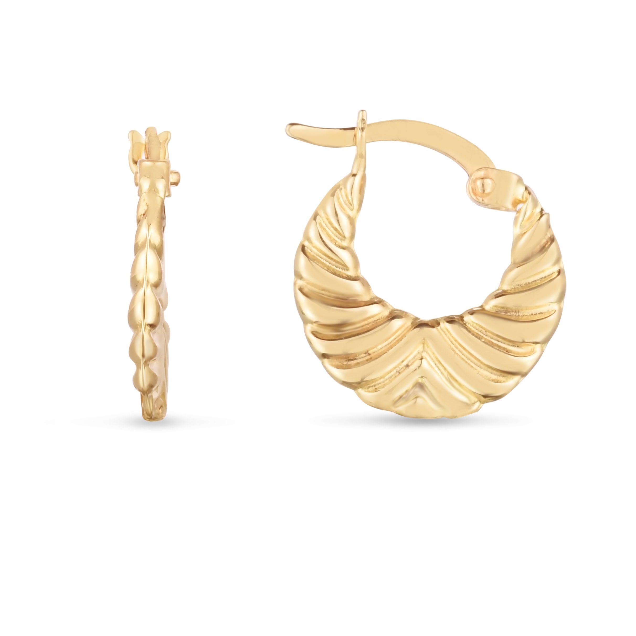 14K Gold Graduated Grooved Hoops