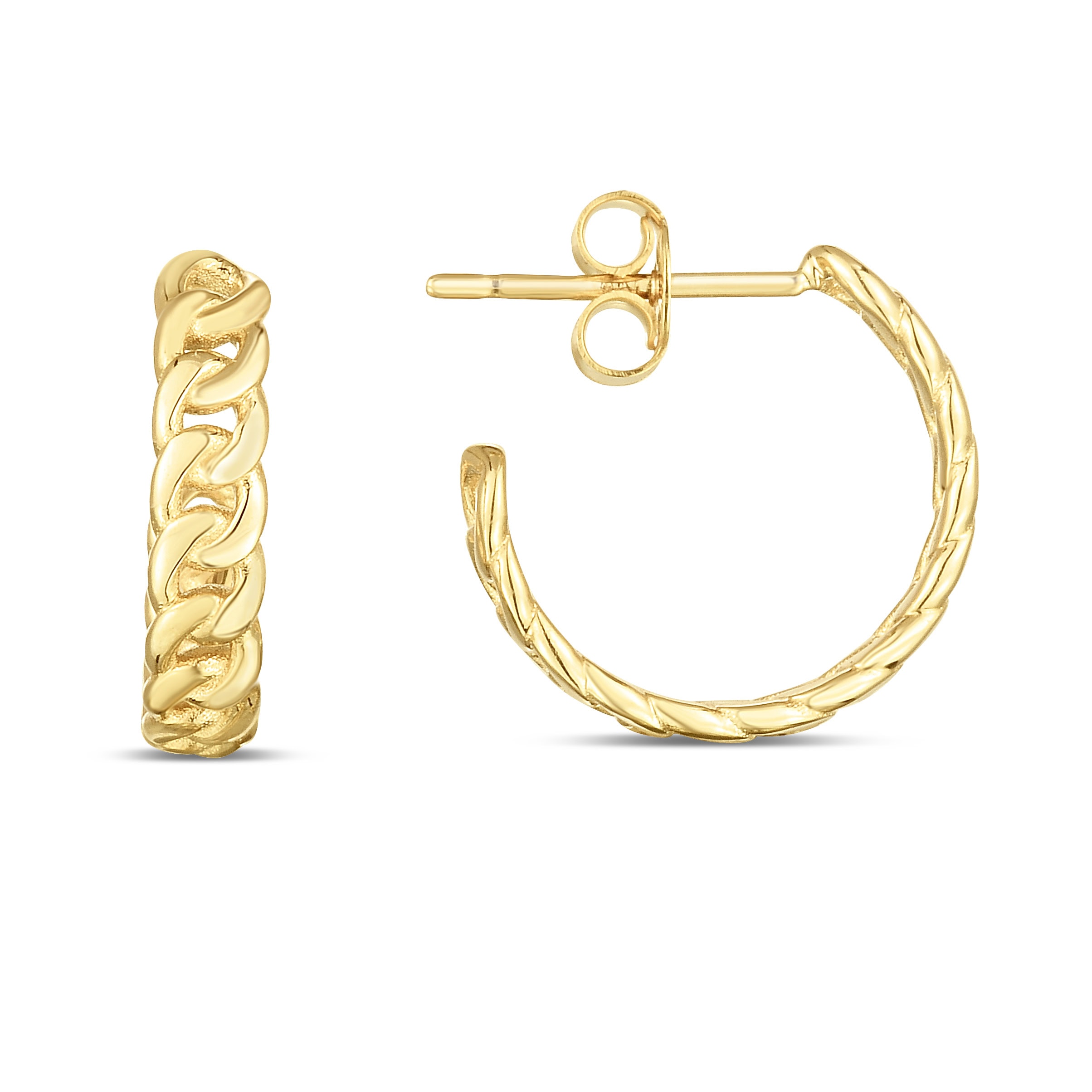 14K Gold Curb Chain C-Hoops