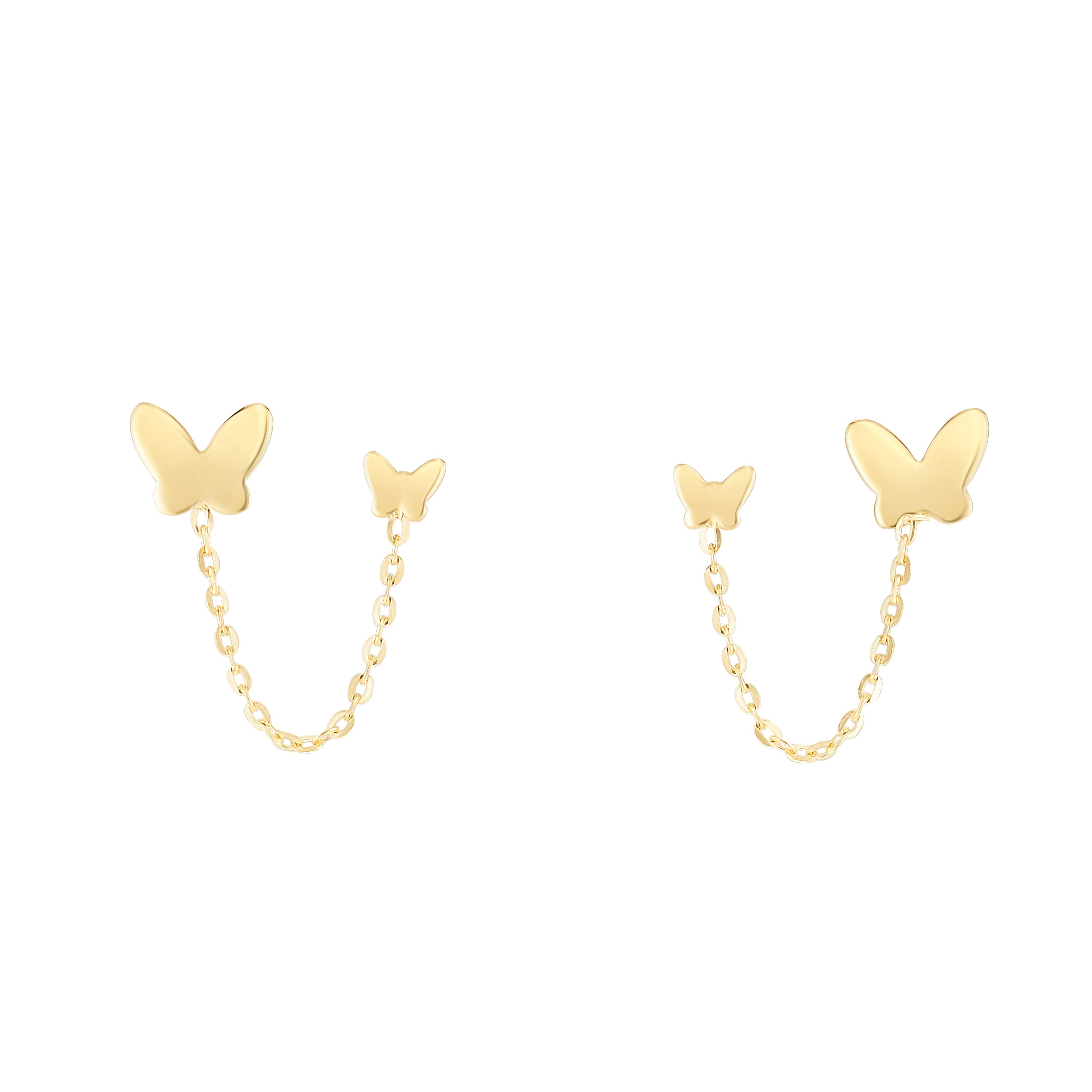 14K Double Pierced Butterfly Earrings