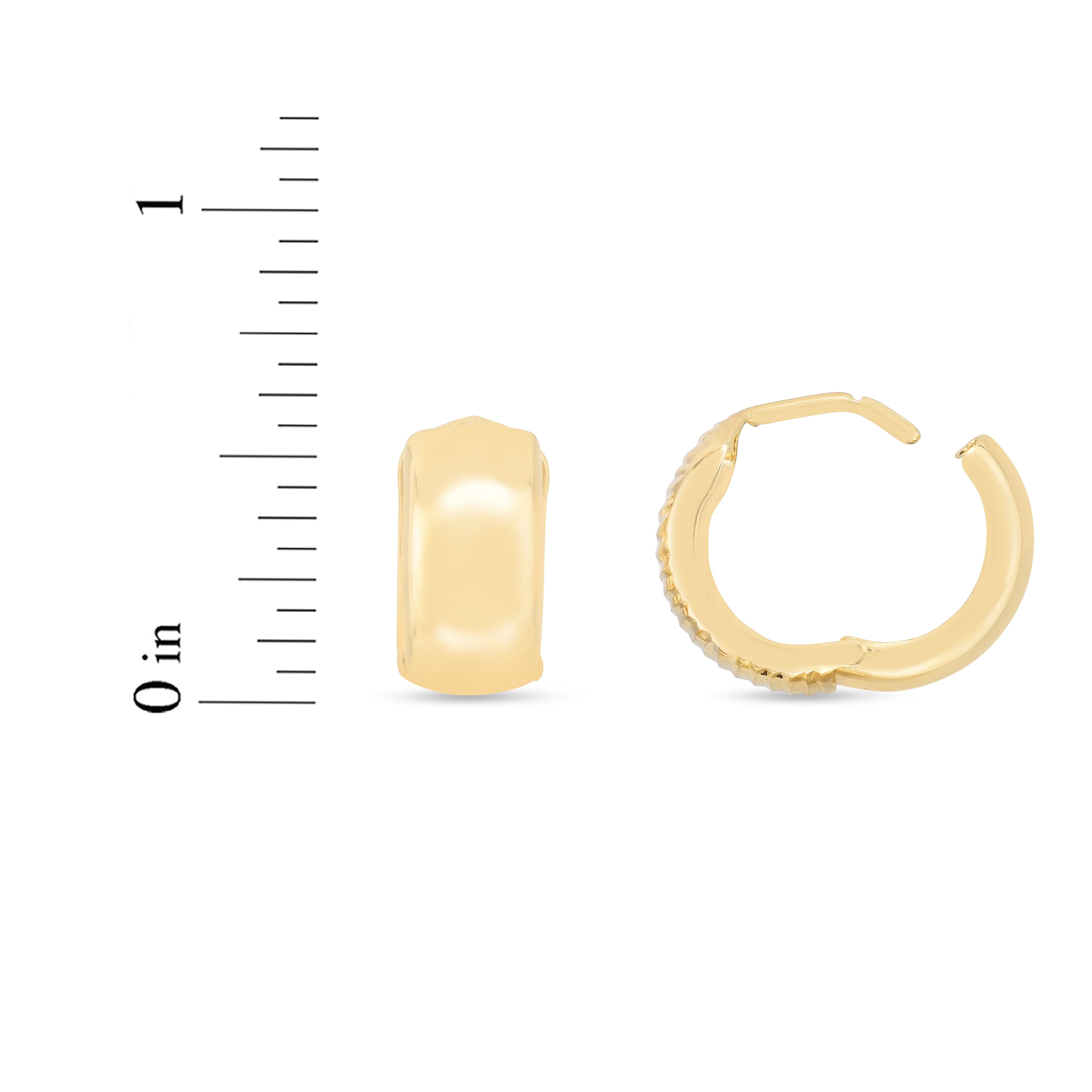 14K Gold Reversible Polished & Linear Diamond Cut Huggie Earring