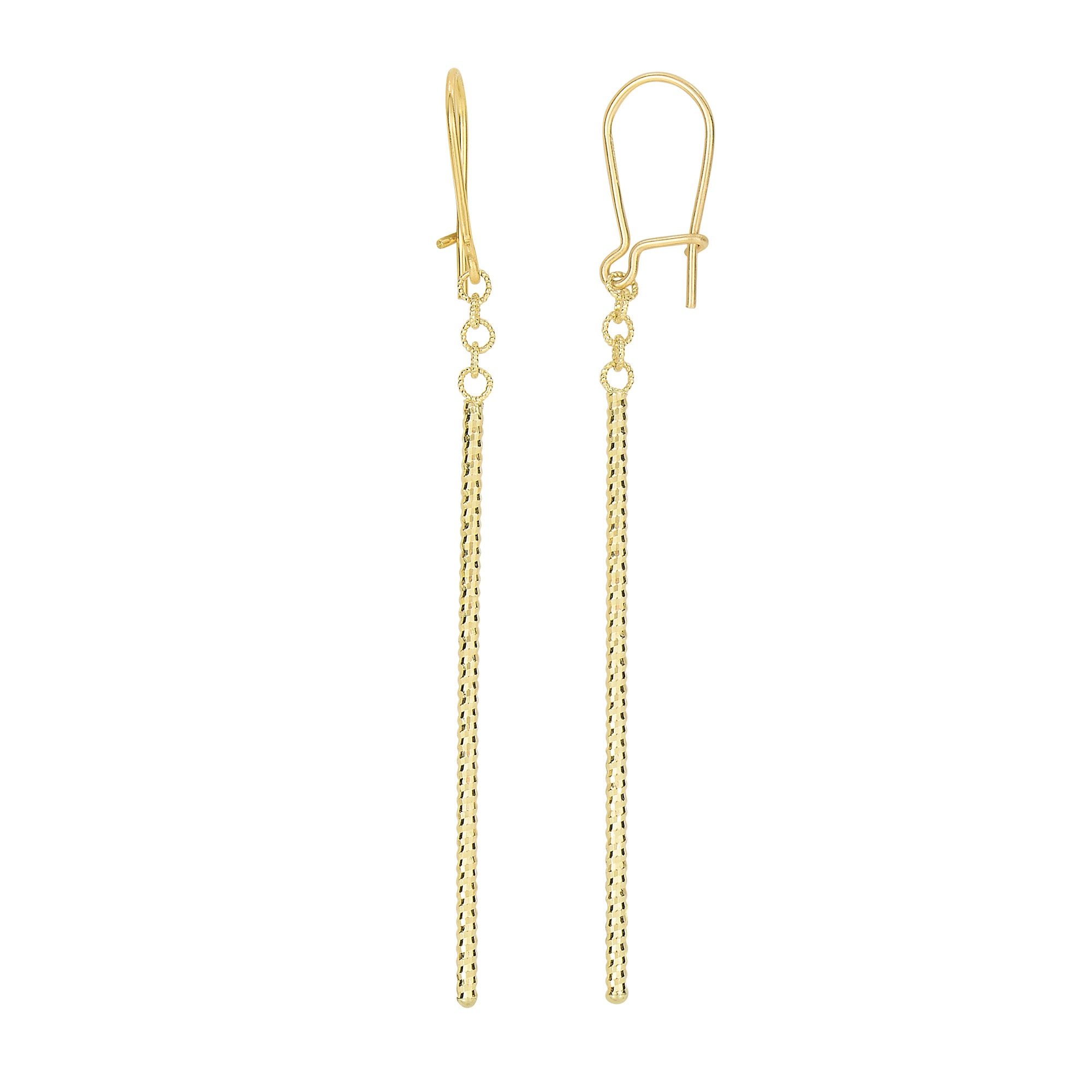 14K Gold Diamond Cut Bar Linear Drop Earring