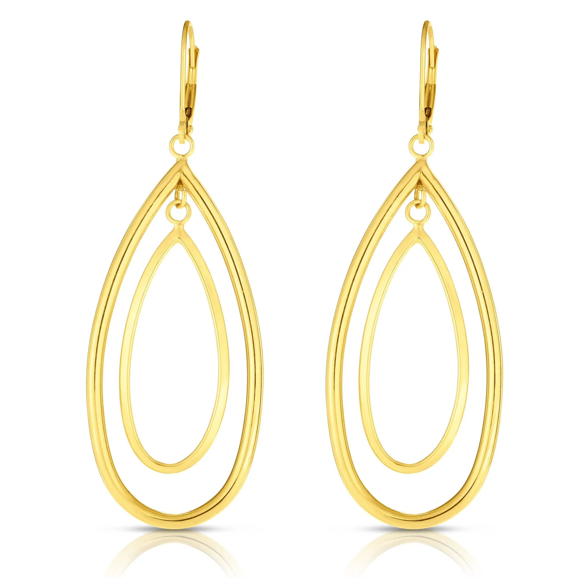 14K Gold Polished Double Oval Multi-Layered Dangle Earring
