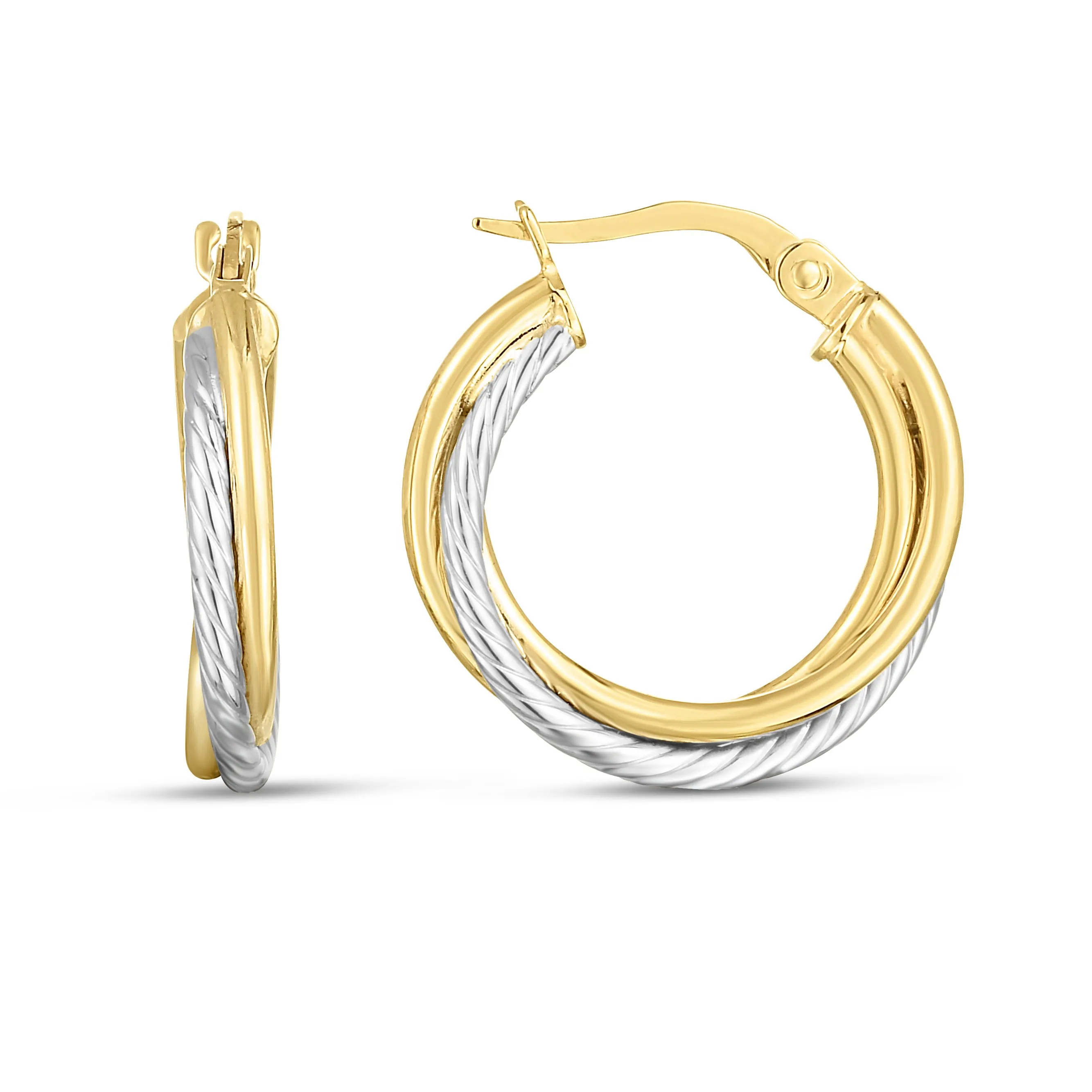 14K Two-tone Twisted Hoops