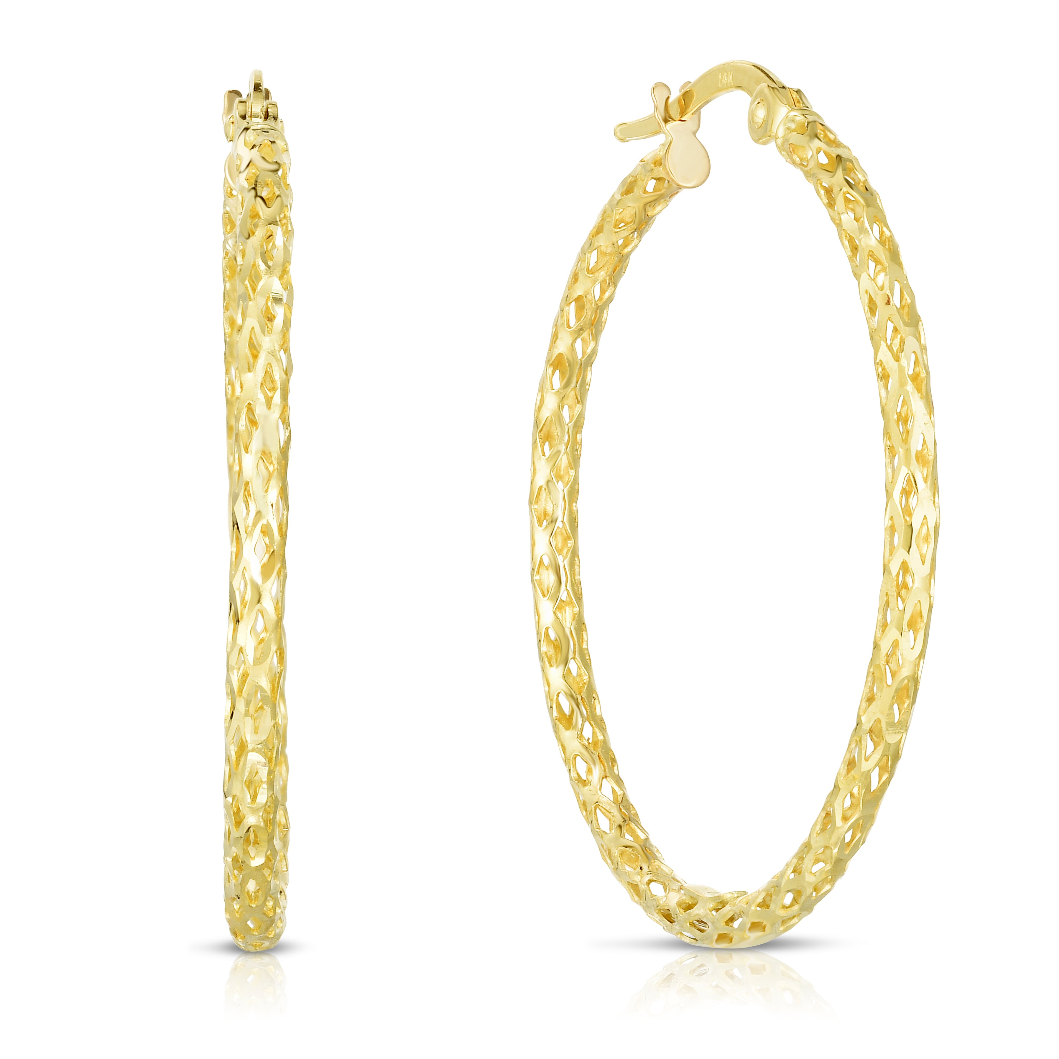 14K Gold Diamond Cut Hoop Earring