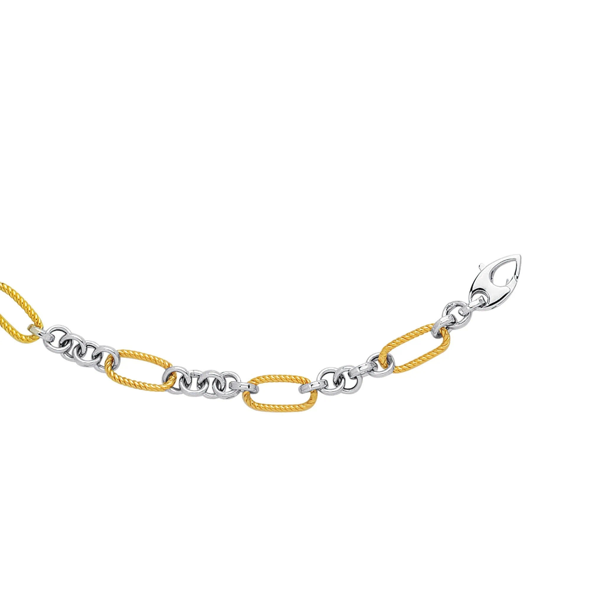 14K Two-tone Gold Alternating Twisted Elongated Oval Rope Link Chain
