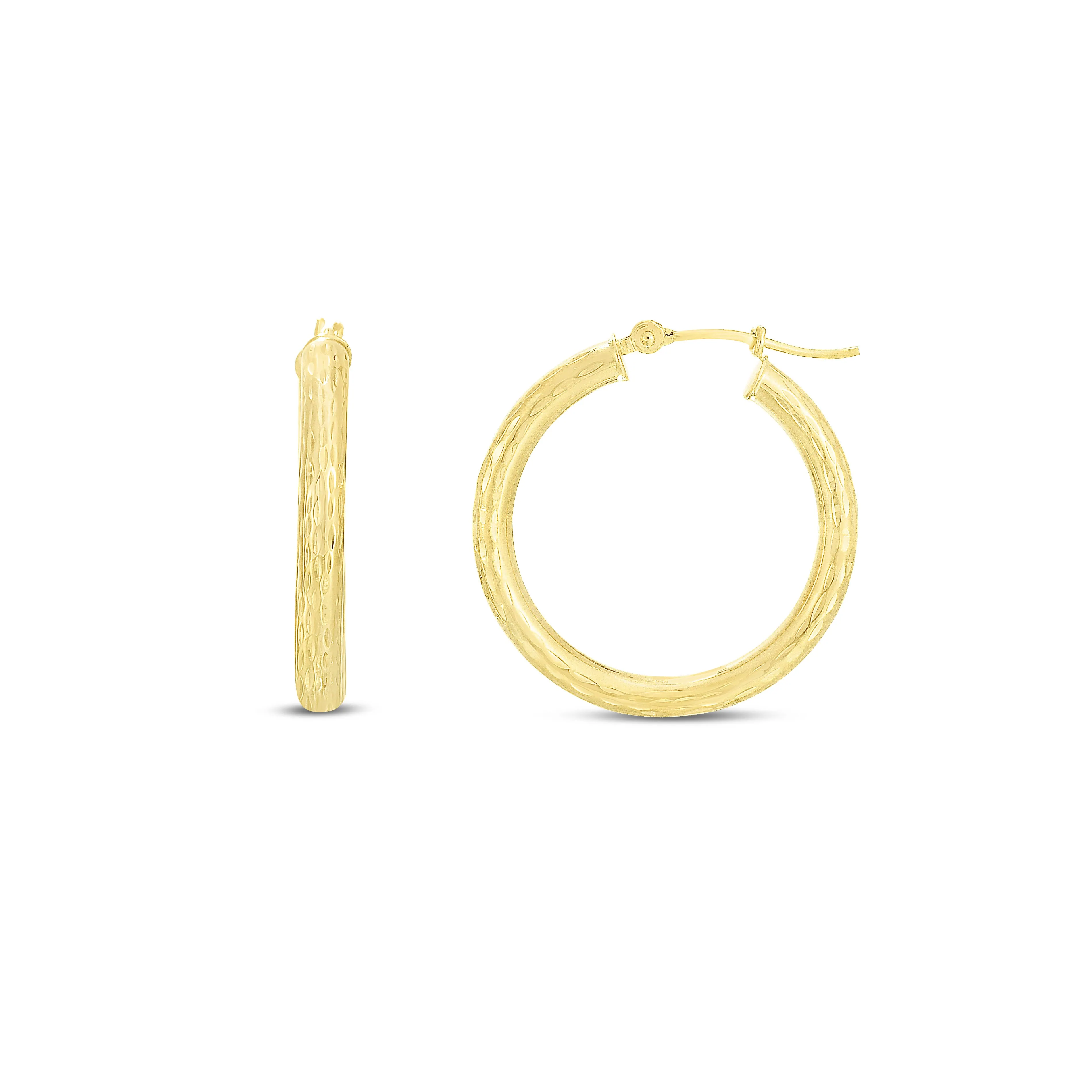 14K Yellow Gold 3mm Diamond Cut Hoop Earring