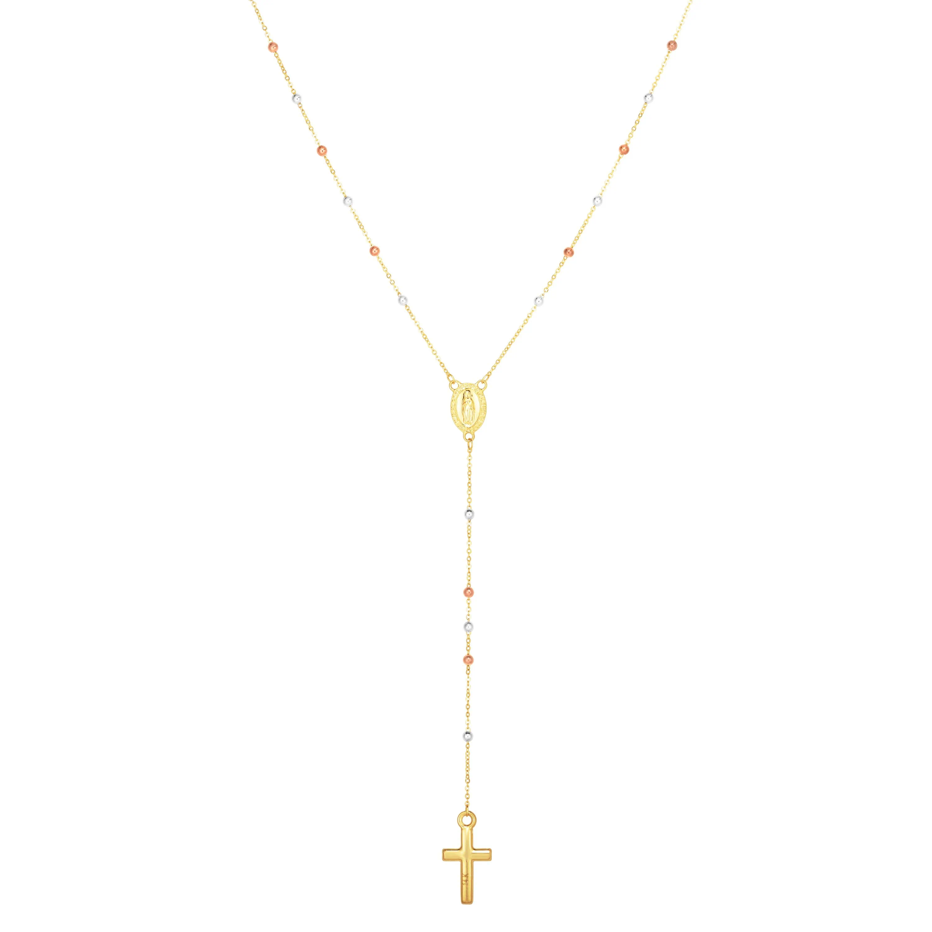 14K Tri-color Gold Rosary Inspired Necklace