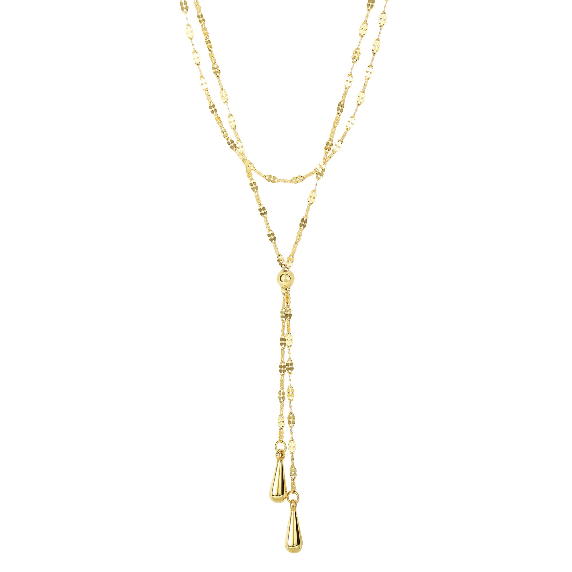 14K Gold Double Tear Drop Multi-Strand Necklace
