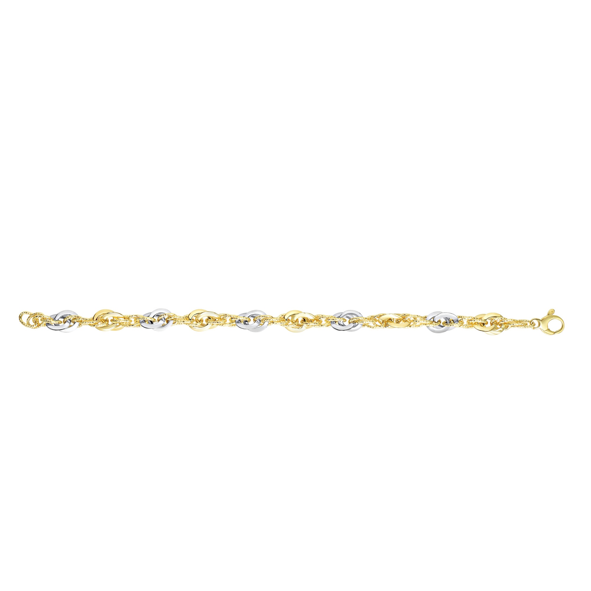 14K Two-tone Gold Polished & Diamond Cut Interlocking Oval Link Chain