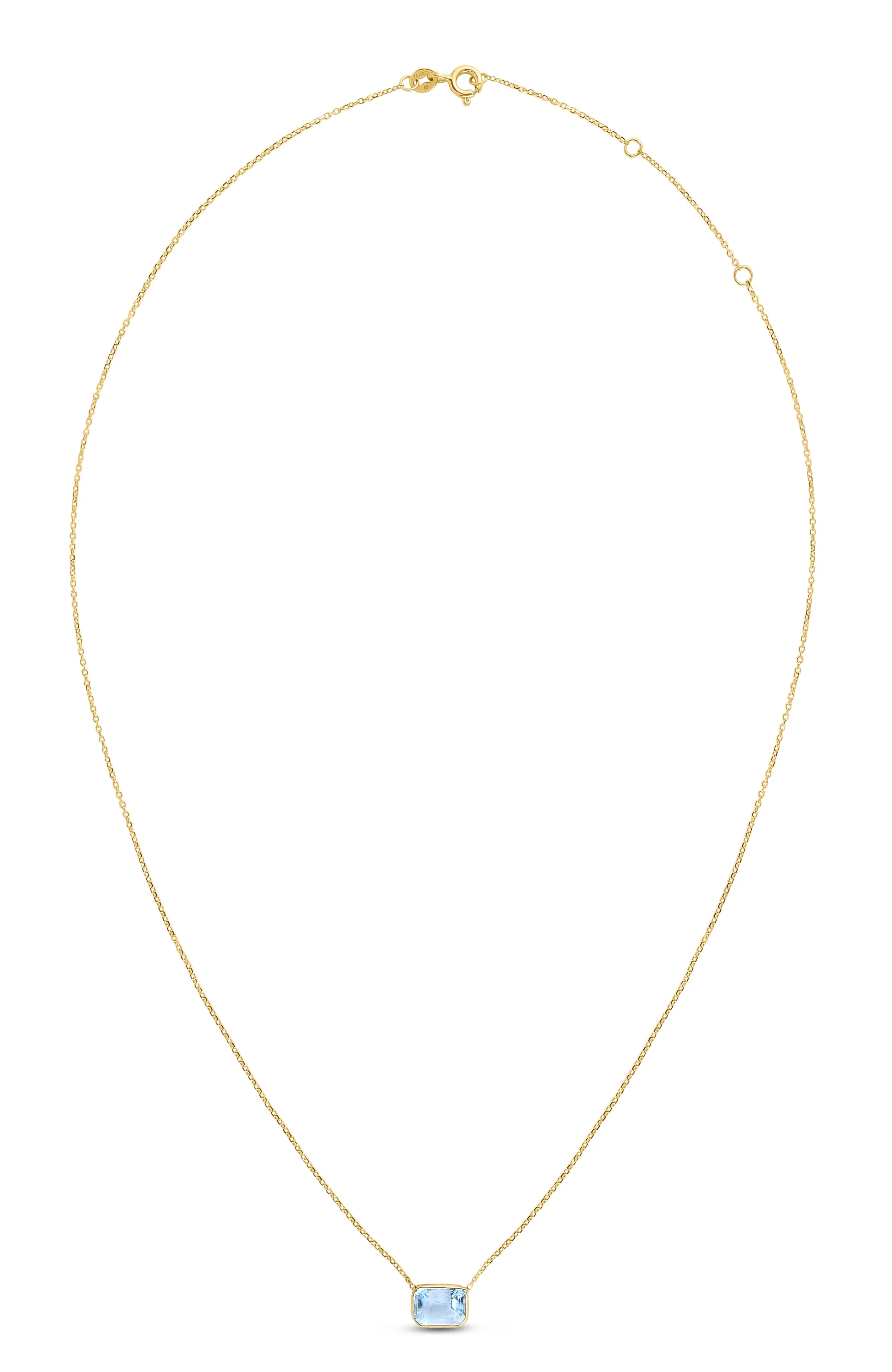 14K Gold Emerald Cut Blue Topaz Necklace