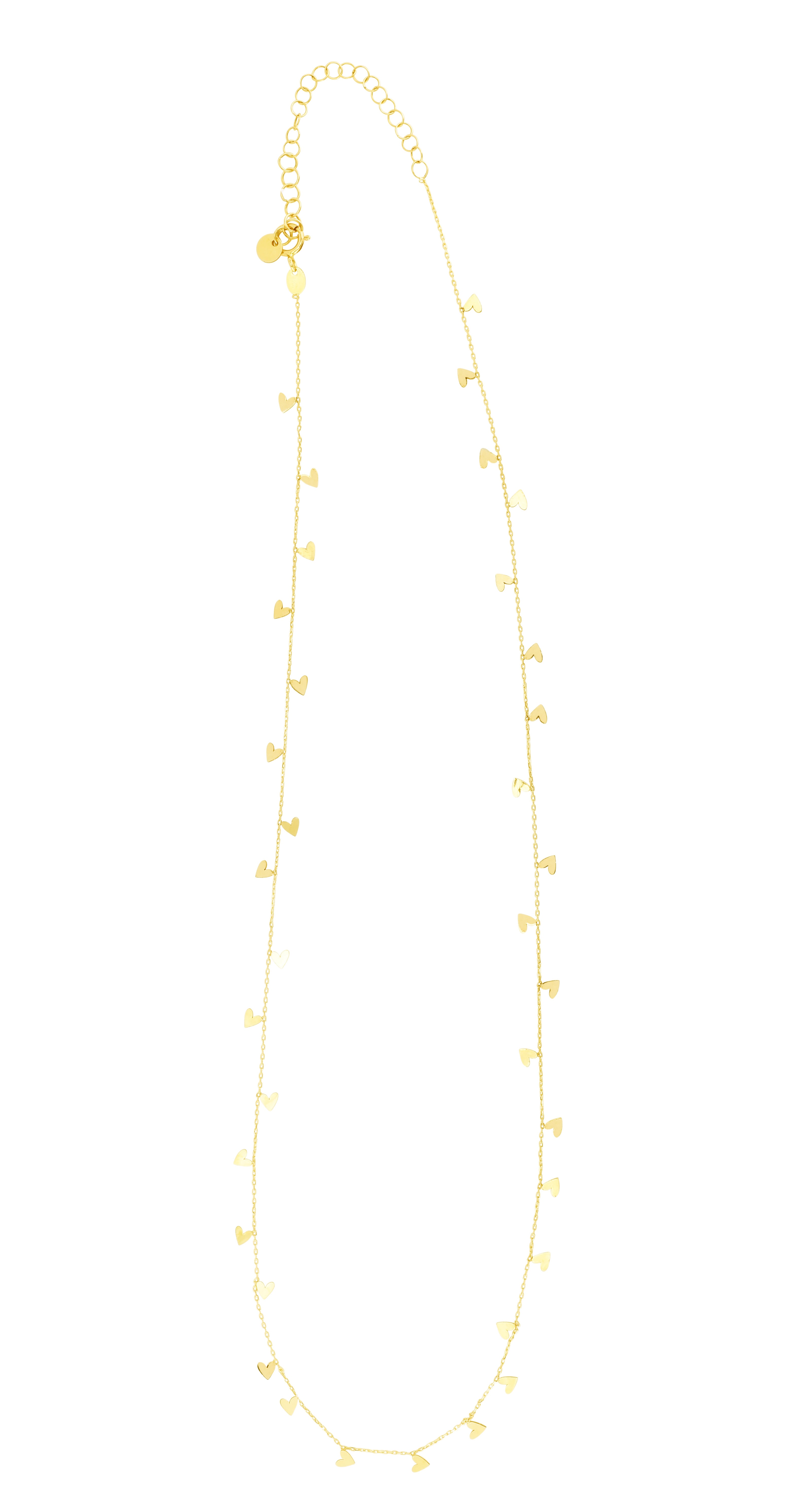 14K Gold Dangling Hearts Necklace