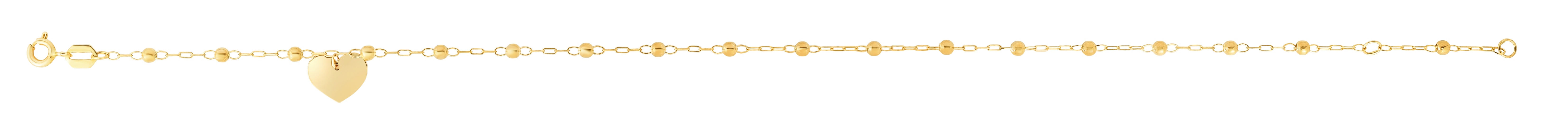14K Gold Dangle Heart and Bead Station Anklet