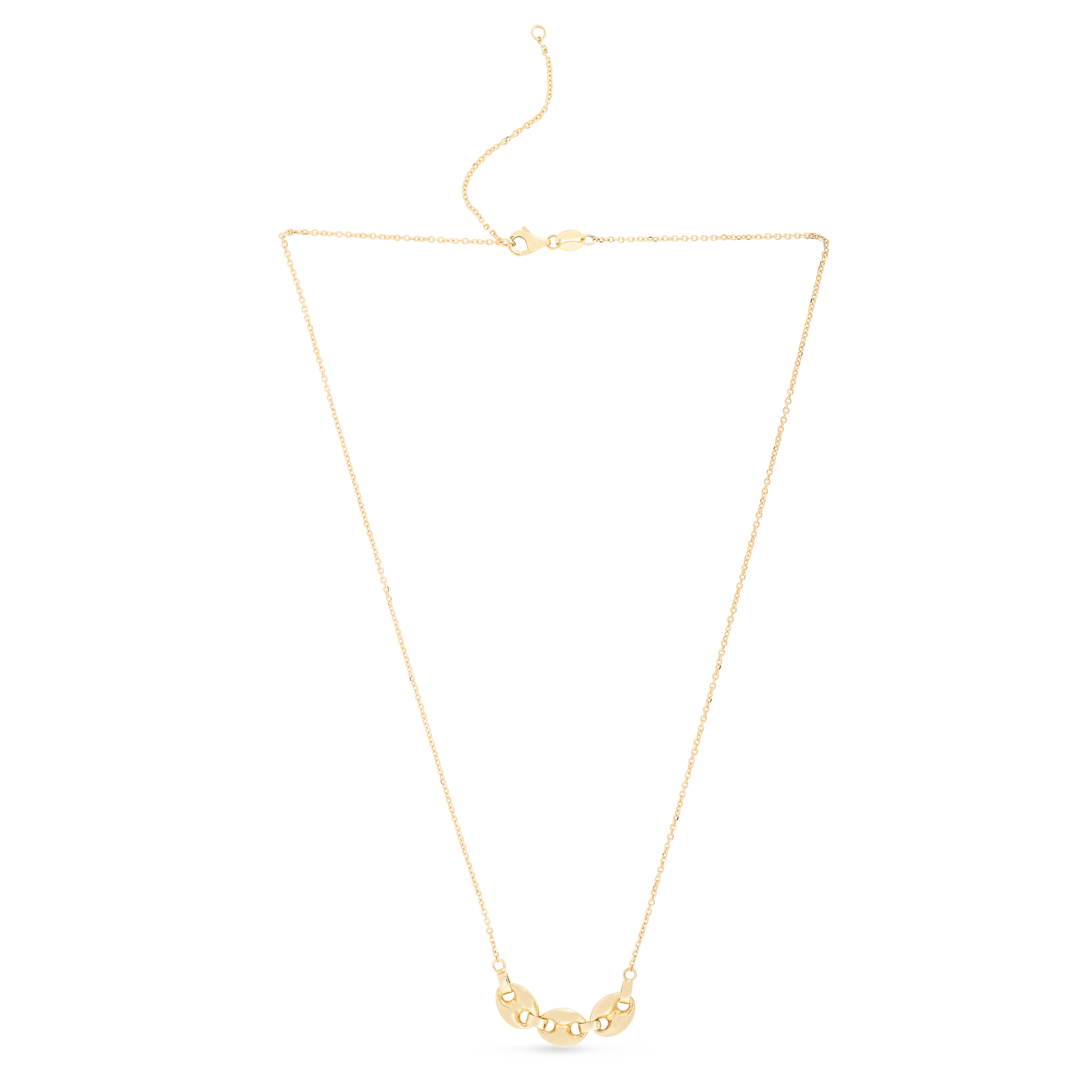 14K Gold Puffed Mariner Triple Link Necklace