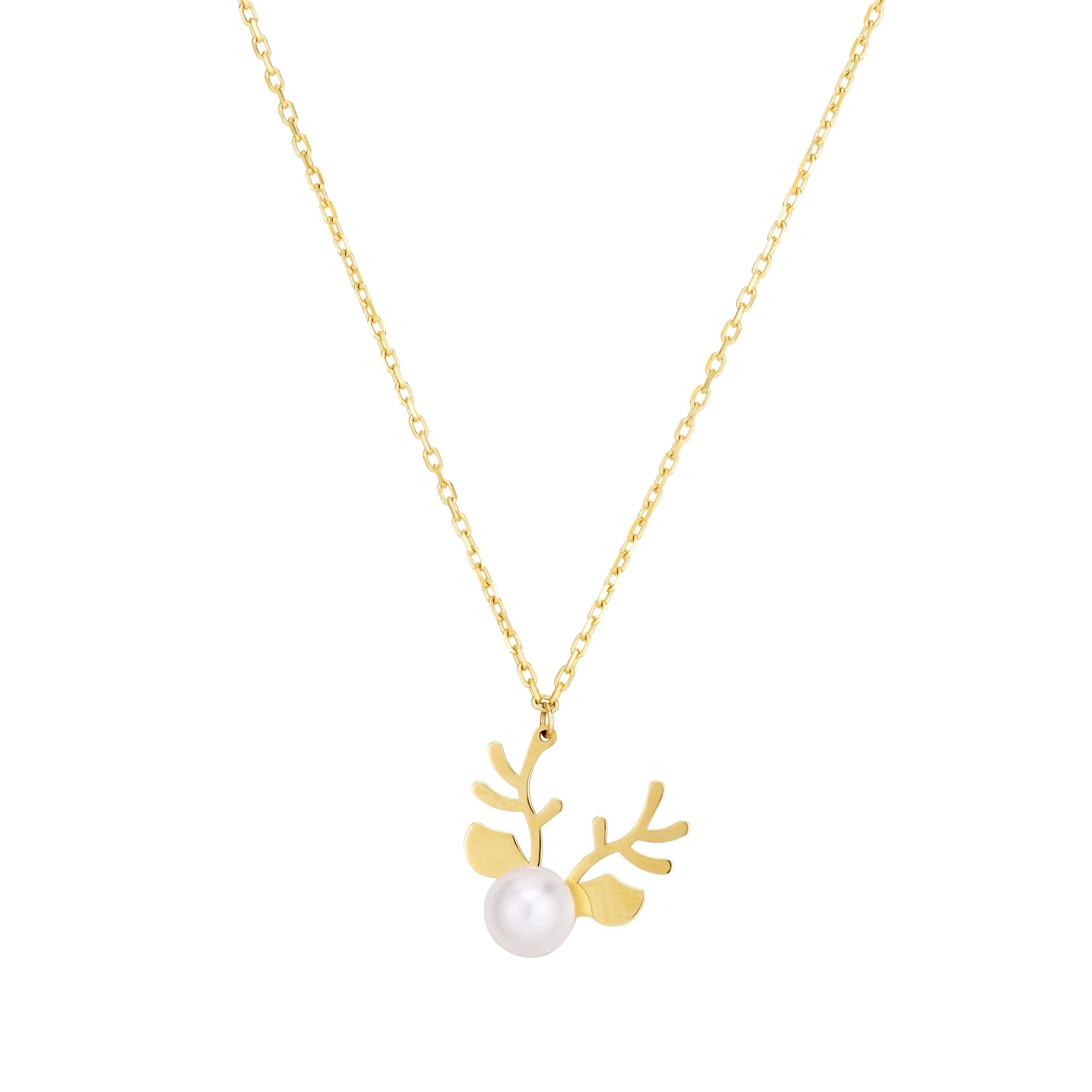 14K Gold Reindeer Pearl Necklace