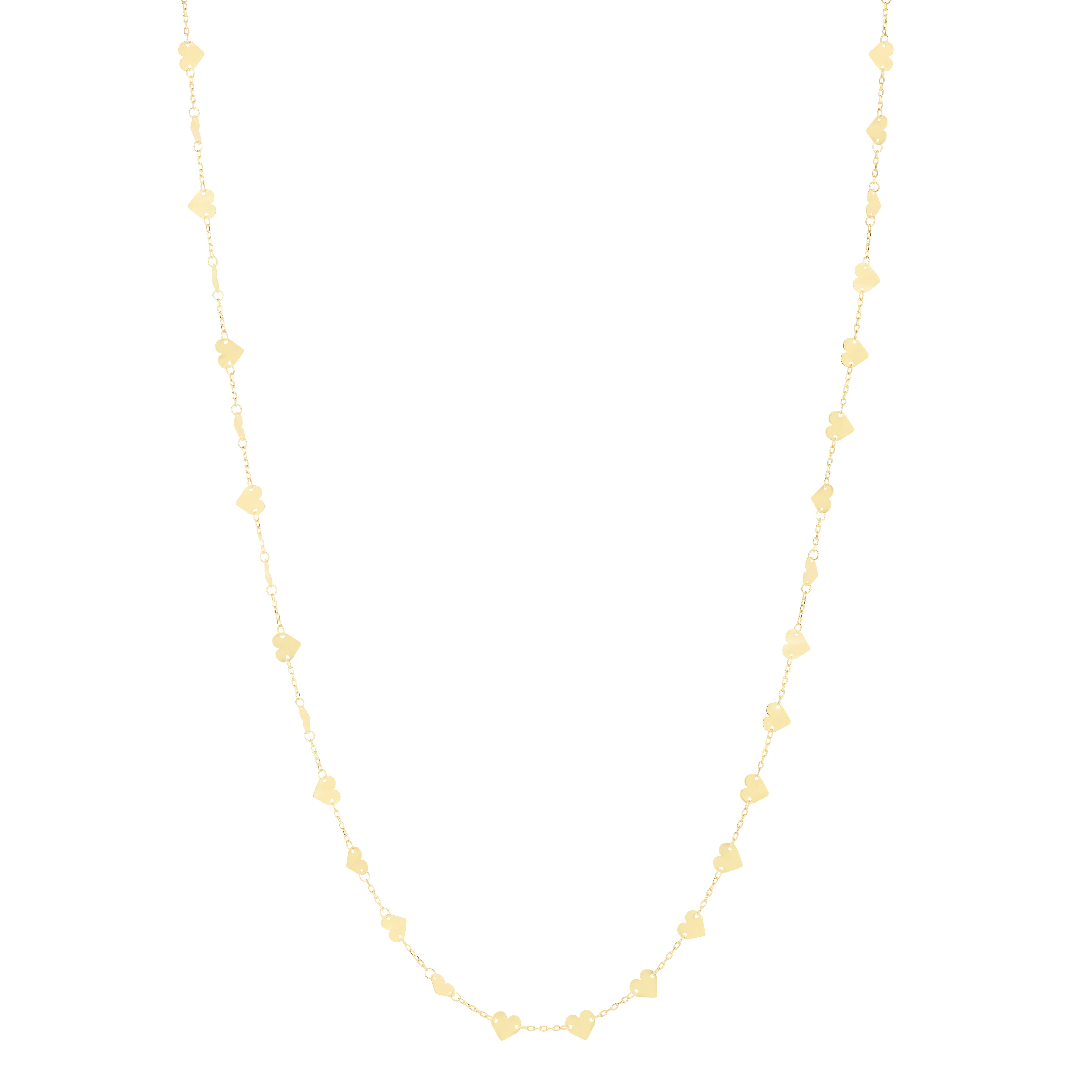 14K Mirrored Chain 38" Heart Station Necklace