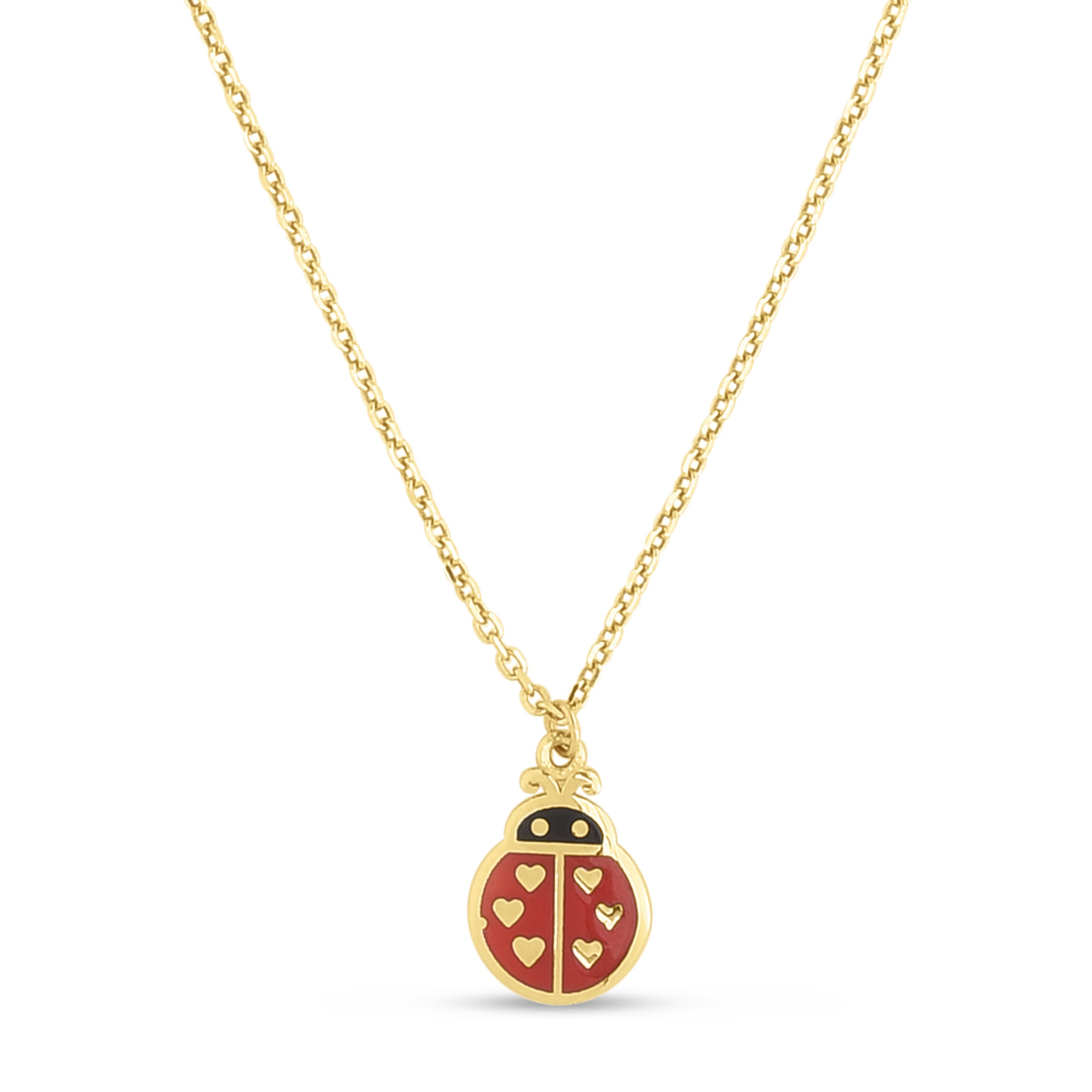14K Gold Ladybug Enamel Necklace