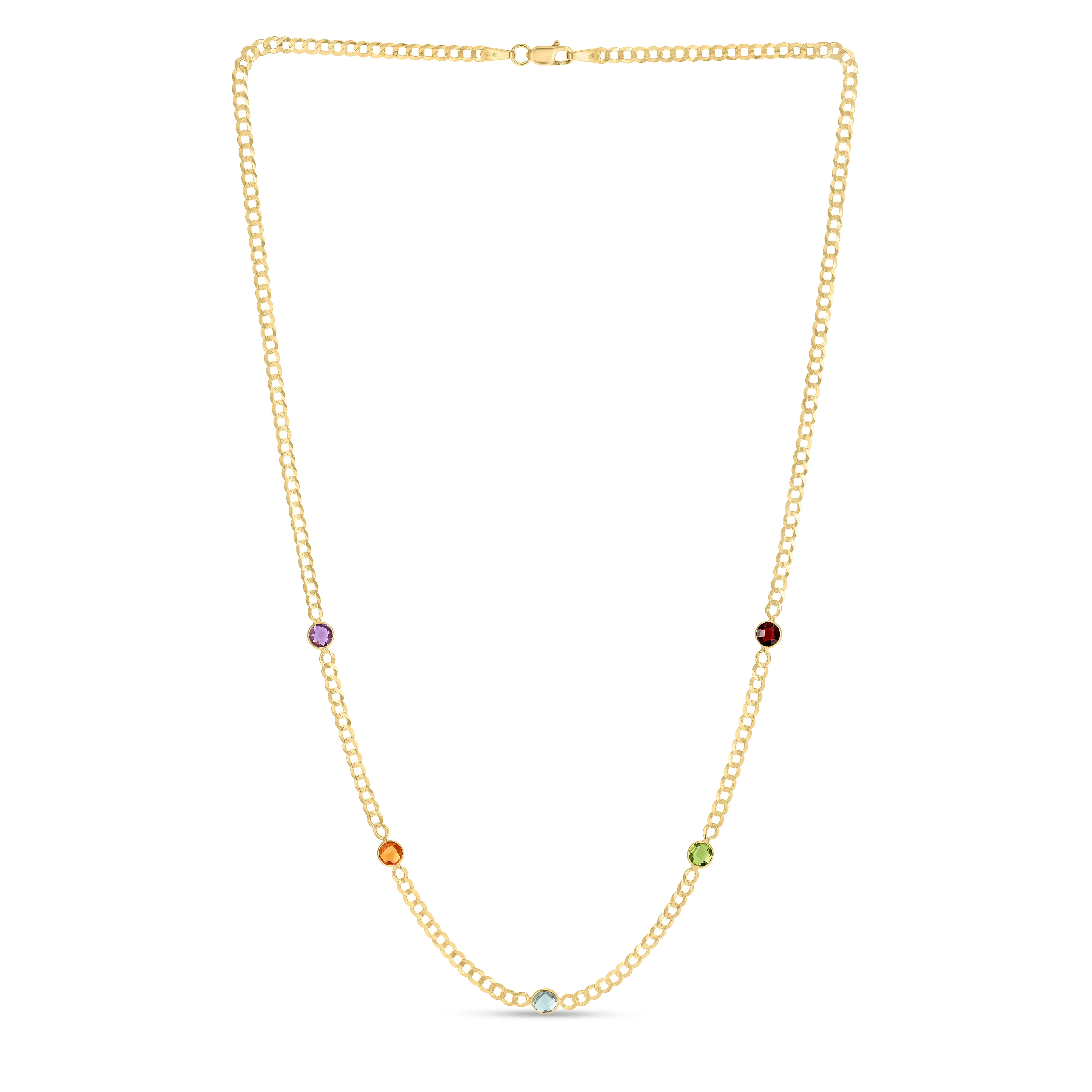 14K Multi Gemstone Curb Chain Necklace