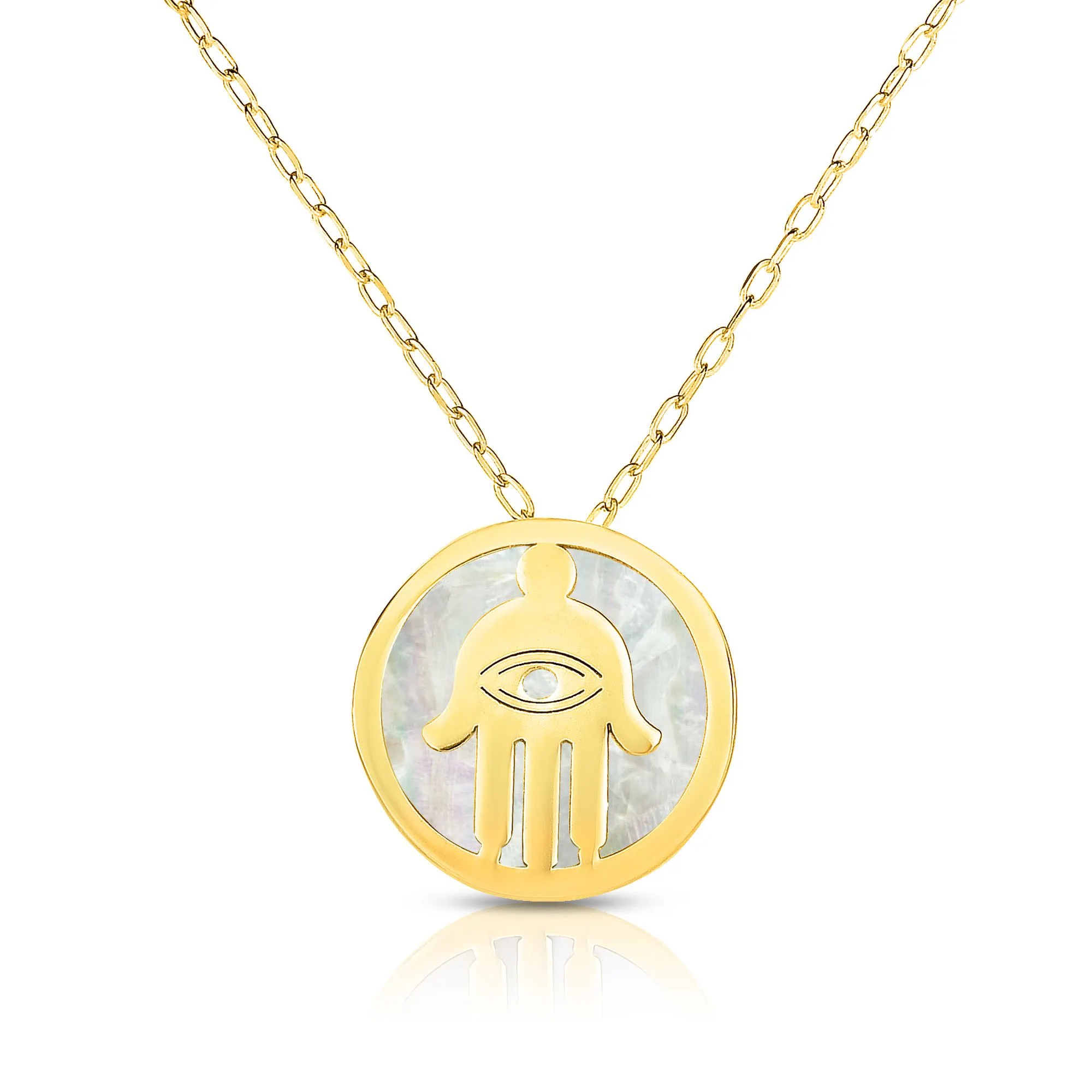 14K Gold Hamsa Mother of Pearl Necklace