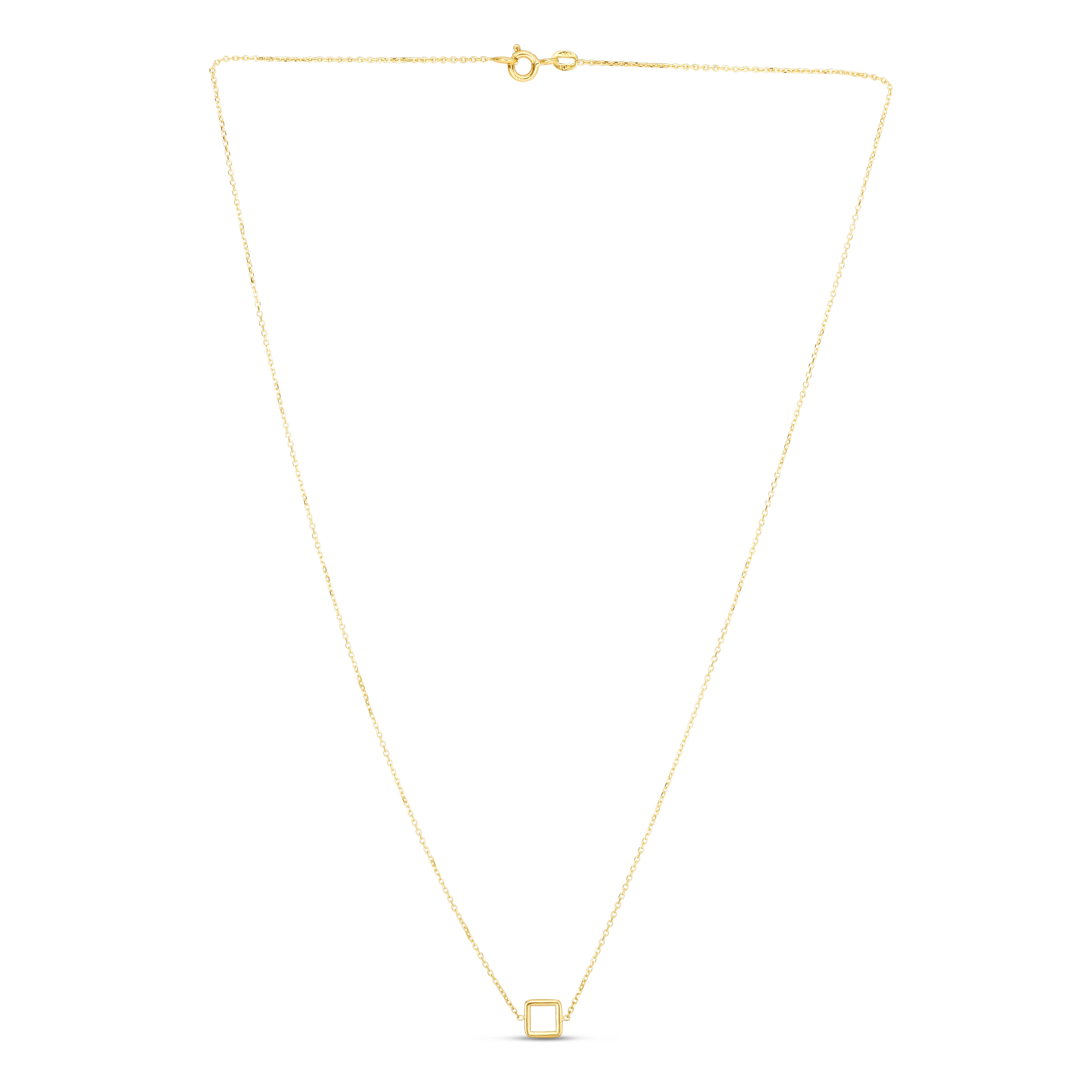 14K Gold Polished Mini Open Square Necklace