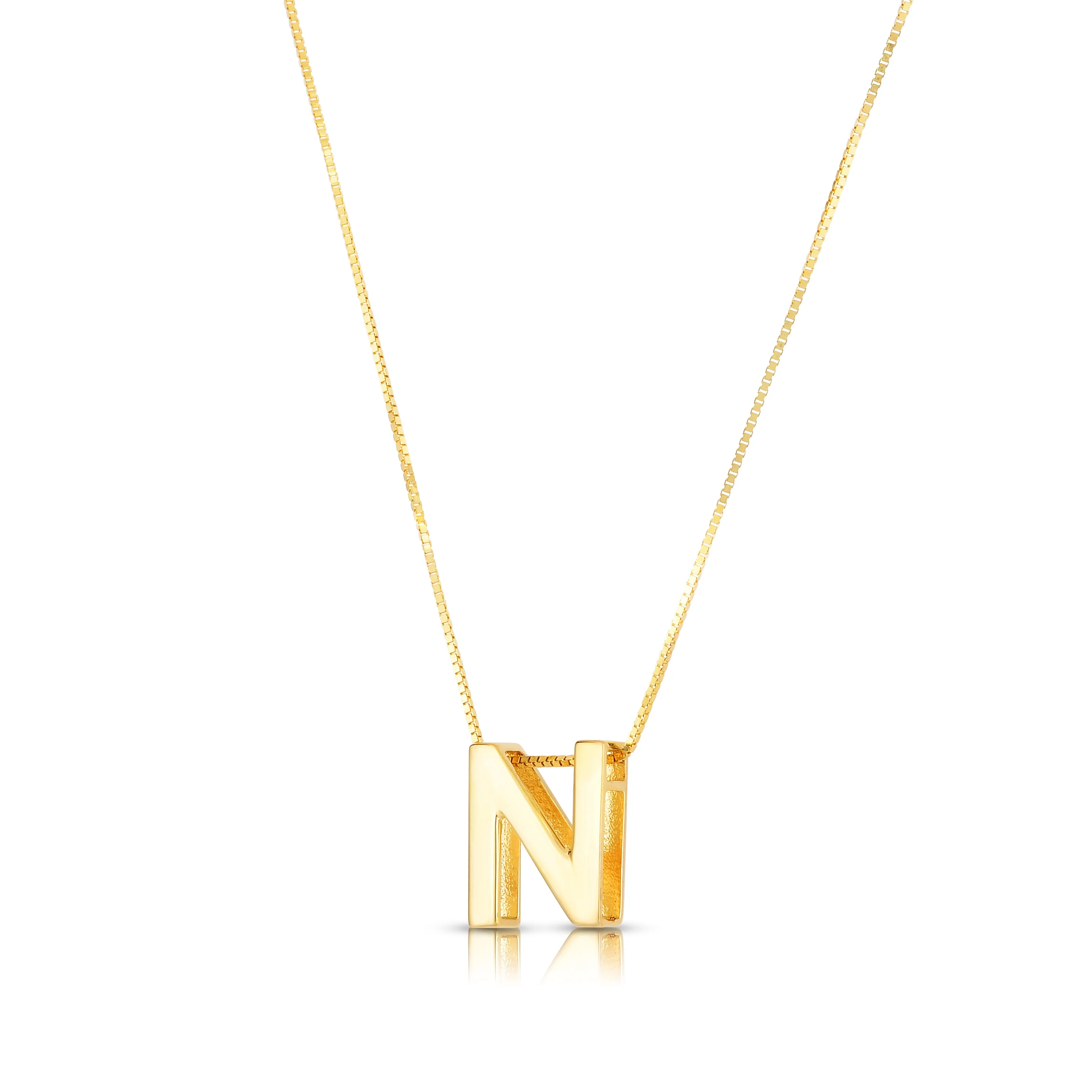 14K Gold Block Letter Initial N Necklace